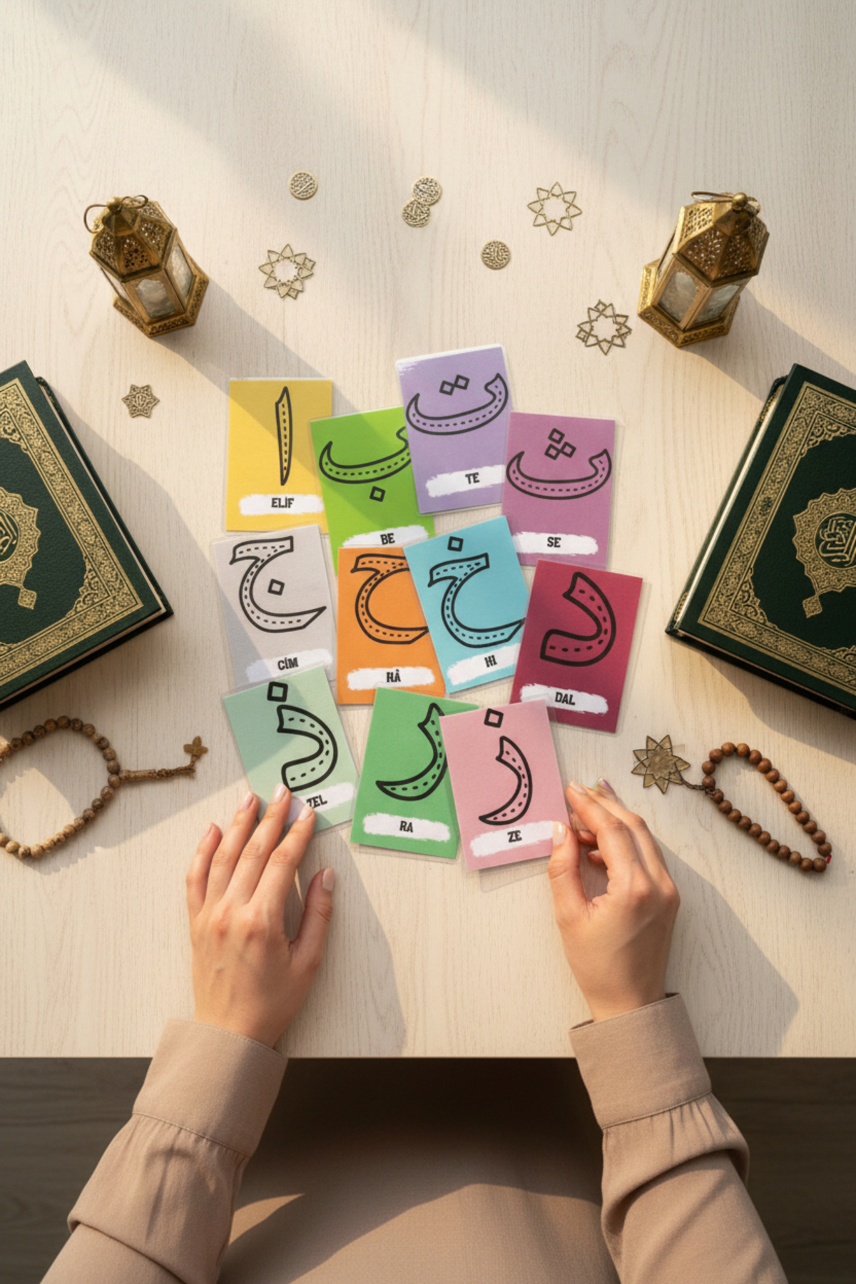 Renkli Zeka Arapça Harfleri Öğreniyorum (7x10) Elif Be Te Se Kartlari (Kalem Hediyeli) Elifba fotoğrafı 4 (önizleme)