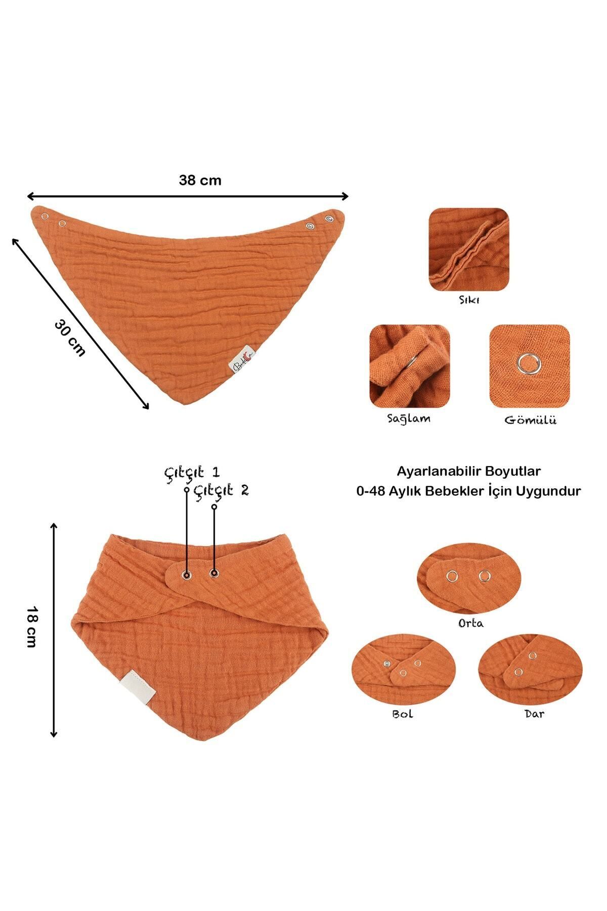 Bedeca 3'lü %100 Organik Pamuk Bebek Müslin Önlük - Kız Erkek Bebek Salya Ve Mama Önlüğü, Fular, Yakalık fotoğrafı 4 (önizleme)