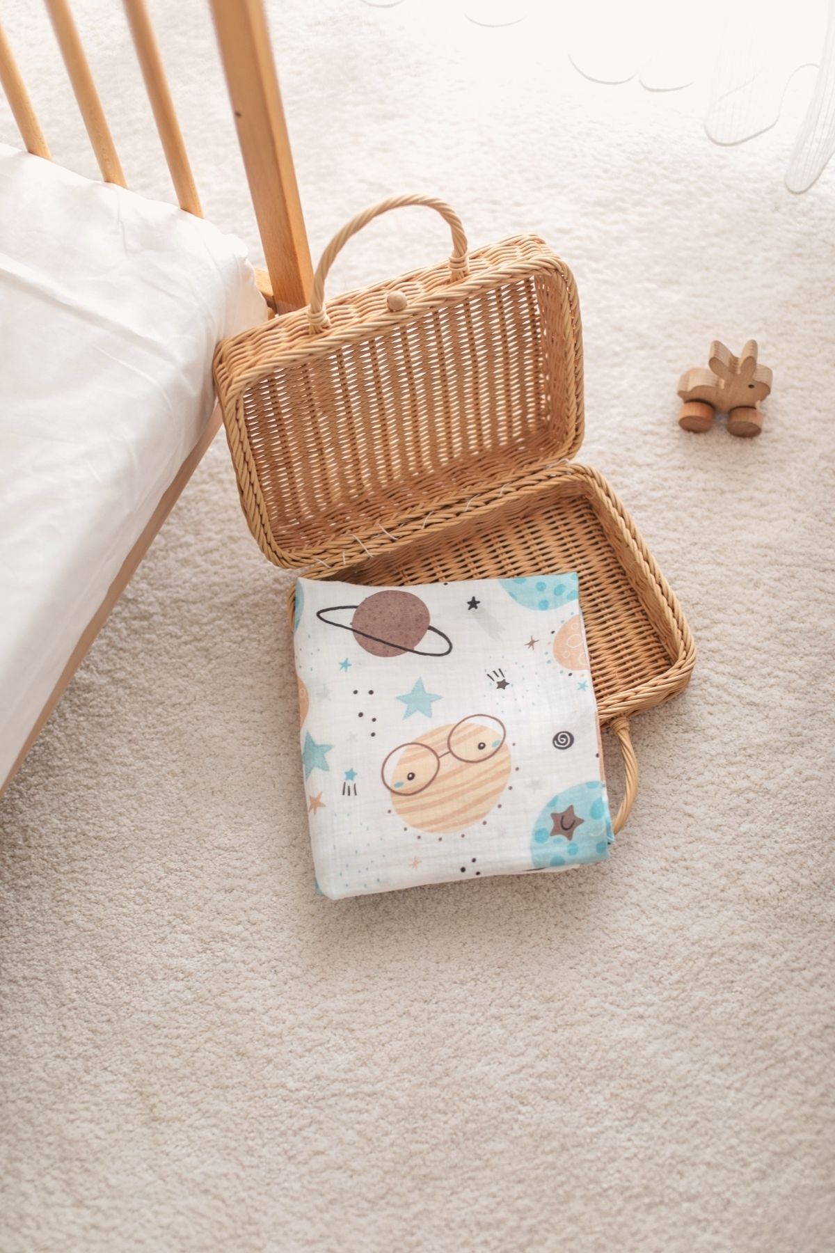 100% Organic Cotton Muslin Baby Blanket - Space Printed 90x100cm Multipurpose Muslin Blanket