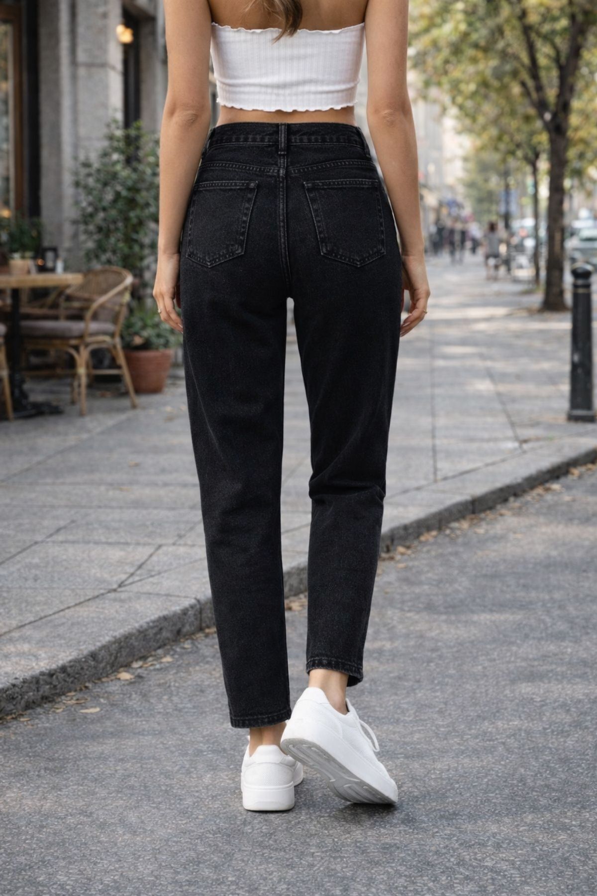 CEDY DENIM  Mom Fit Jean Yüksek Bel Boyfriend Kesim Likralı Esnek Siyah Kadın Kot Pantolon C599 - Görsel 5