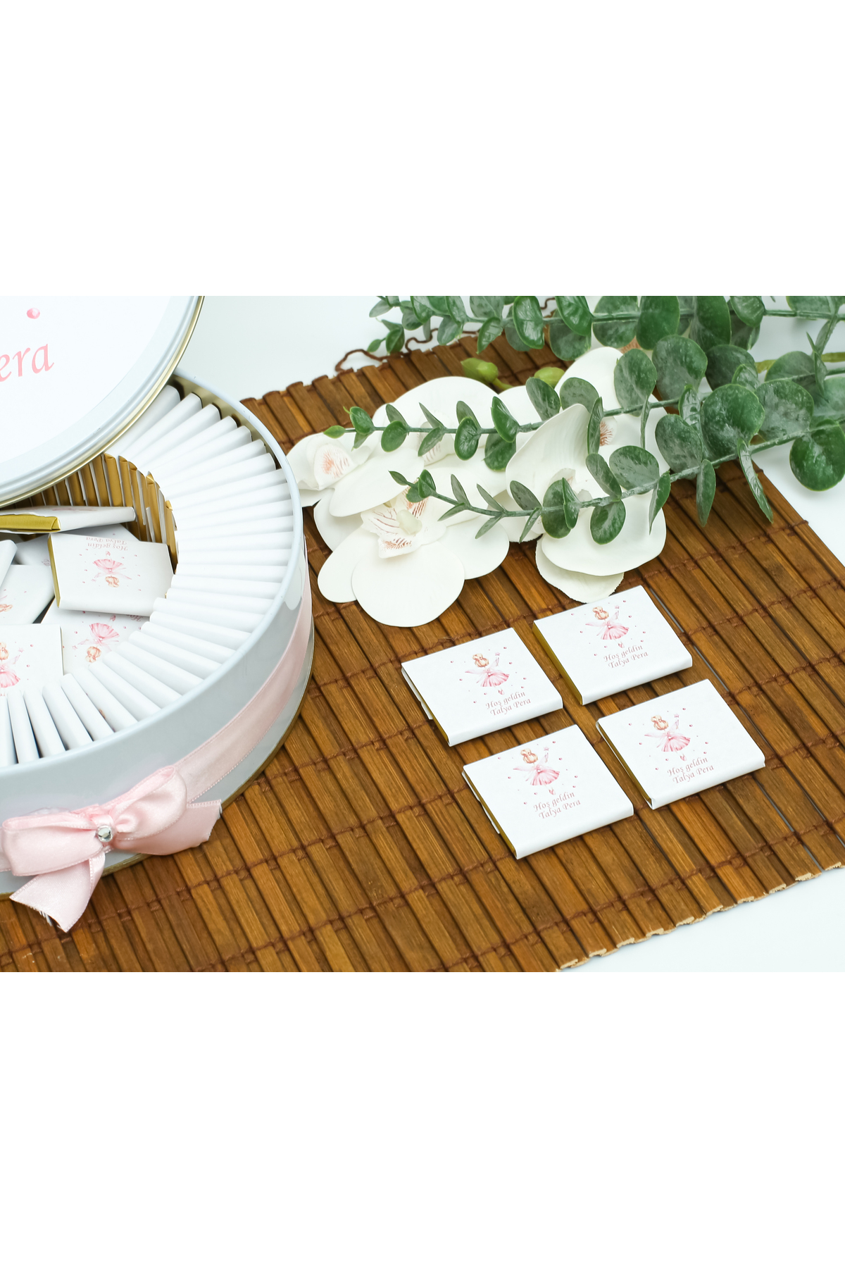 BUGİTO 80 Adet Peri Kızı Temalı İsme Özel Hoş Geldin Kız Bebek Doğum Günü Hediyelik Bebek Çikolatası fotoğrafı 2 (önizleme)