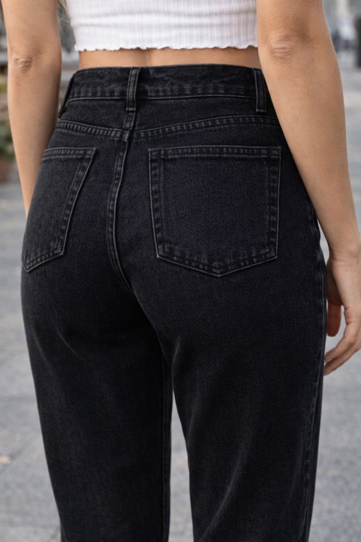 CEDY DENIM  Mom Fit Jean Yüksek Bel Boyfriend Kesim Likralı Esnek Siyah Kadın Kot Pantolon C599 - Görsel 6