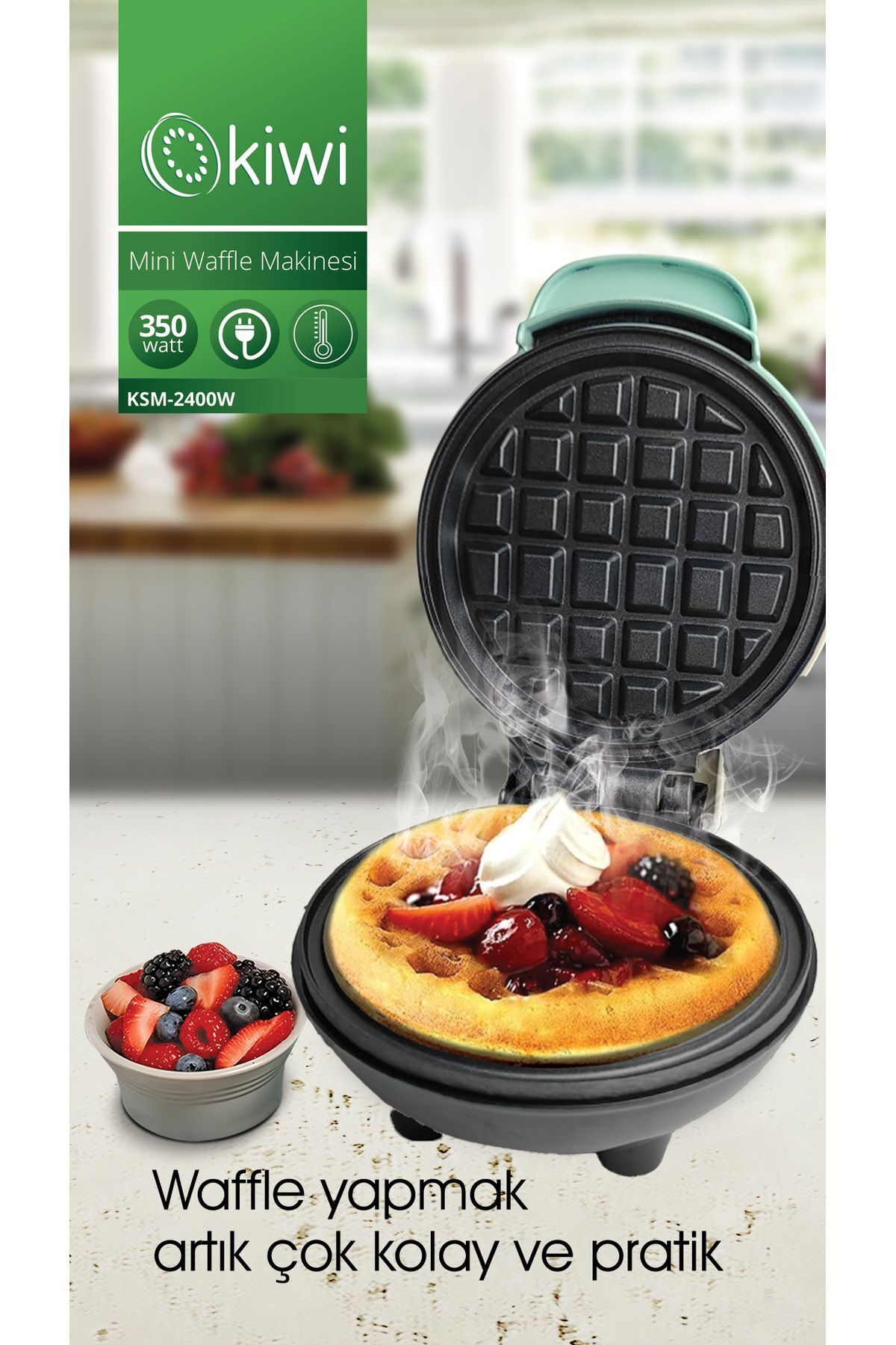 Kiwi Ksm-2400W Yapışmaz Plakalı Mini Waffle Makinesi - Fiyatı