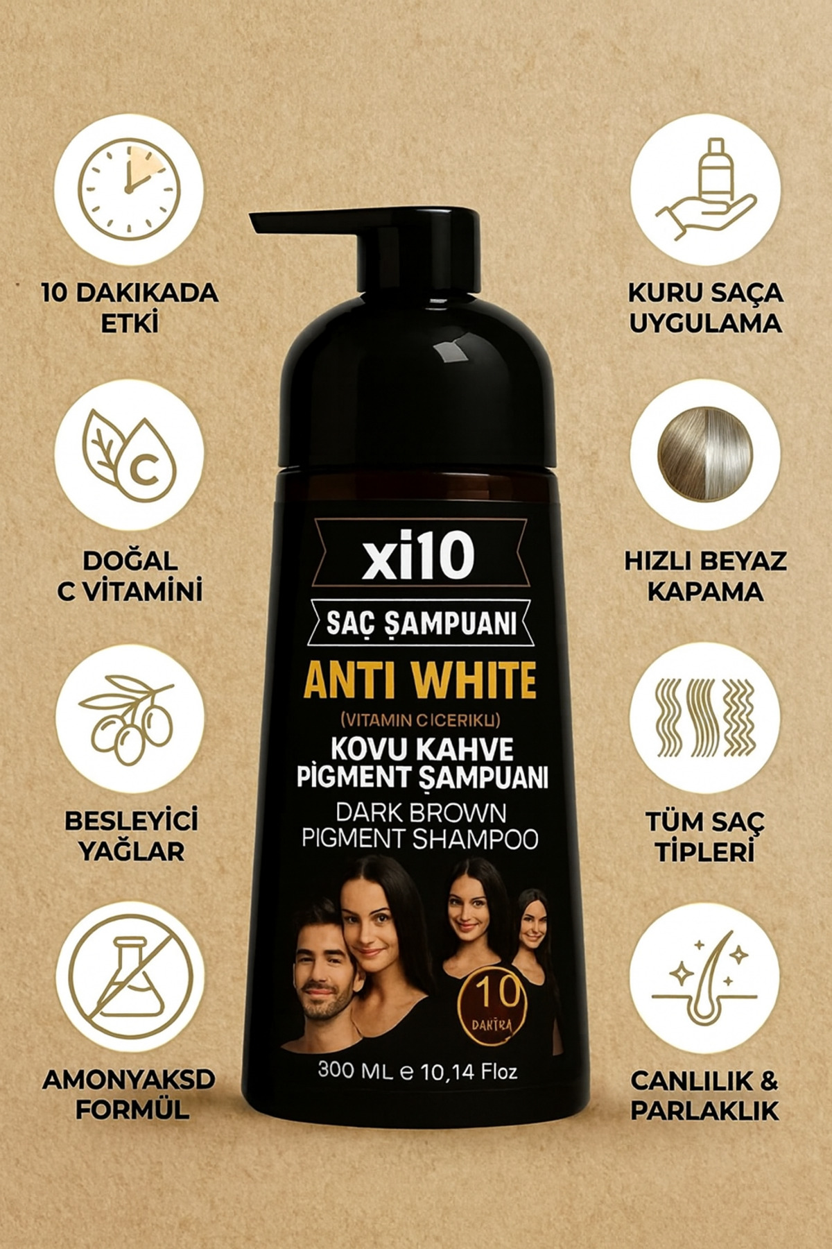 Beyaz Kapatıcı Şampuan (8.0 Açık Kumral) Saç Beyaz Kapatan Şampuan Boya (Amonyaksız Formül) 300 ml. — قهوه‌ای samp34 — تصویر 4 از 4