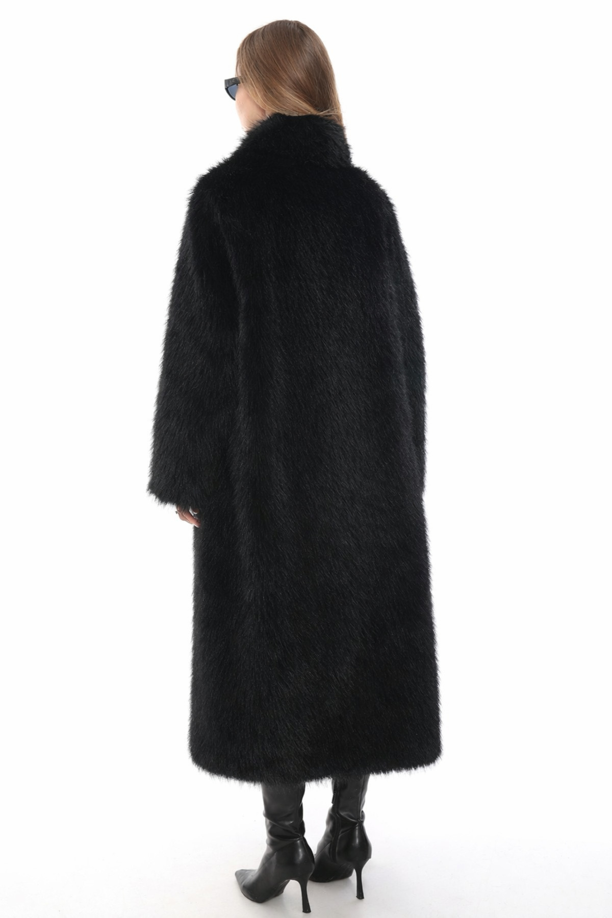izellas  Sable Élegance Siyah Uzun Oversize Suni Kürk - Görsel 5