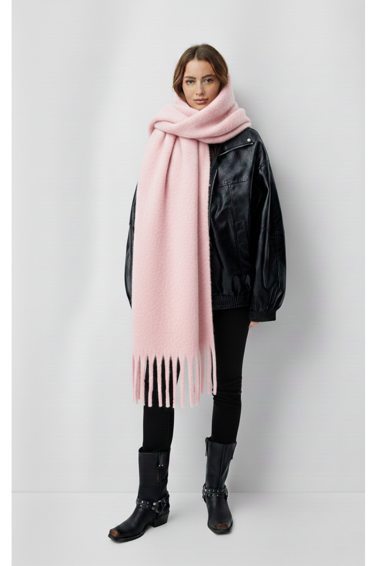 Bermody  Puffy Pembe Yumuşak Dokulu Kadın Atkı Şal Omuz Şalı 50 x 190 cm Sevgililer Günü - Görsel 4