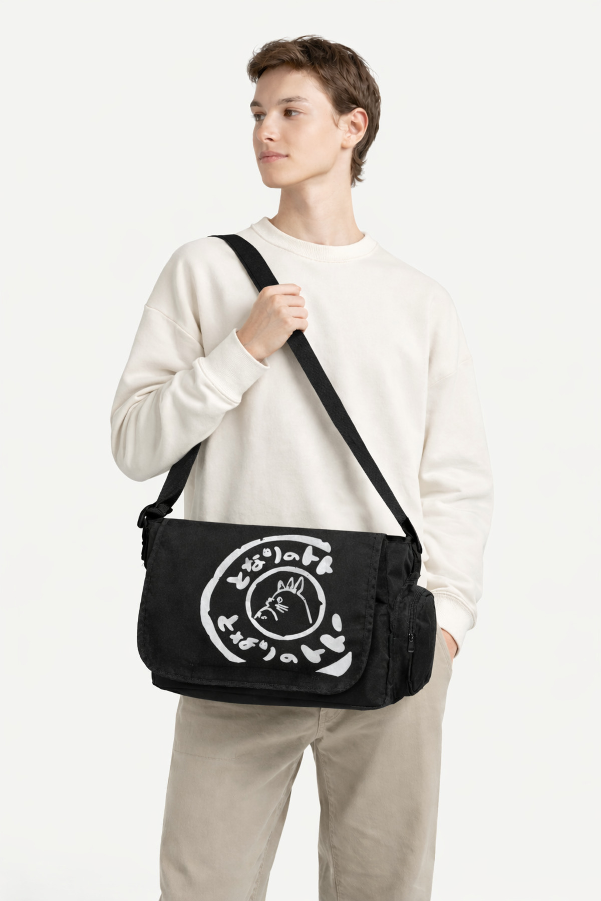 Timburly  Unisex Yatay Siyah Postacı Çantası - SKP - Görsel 6