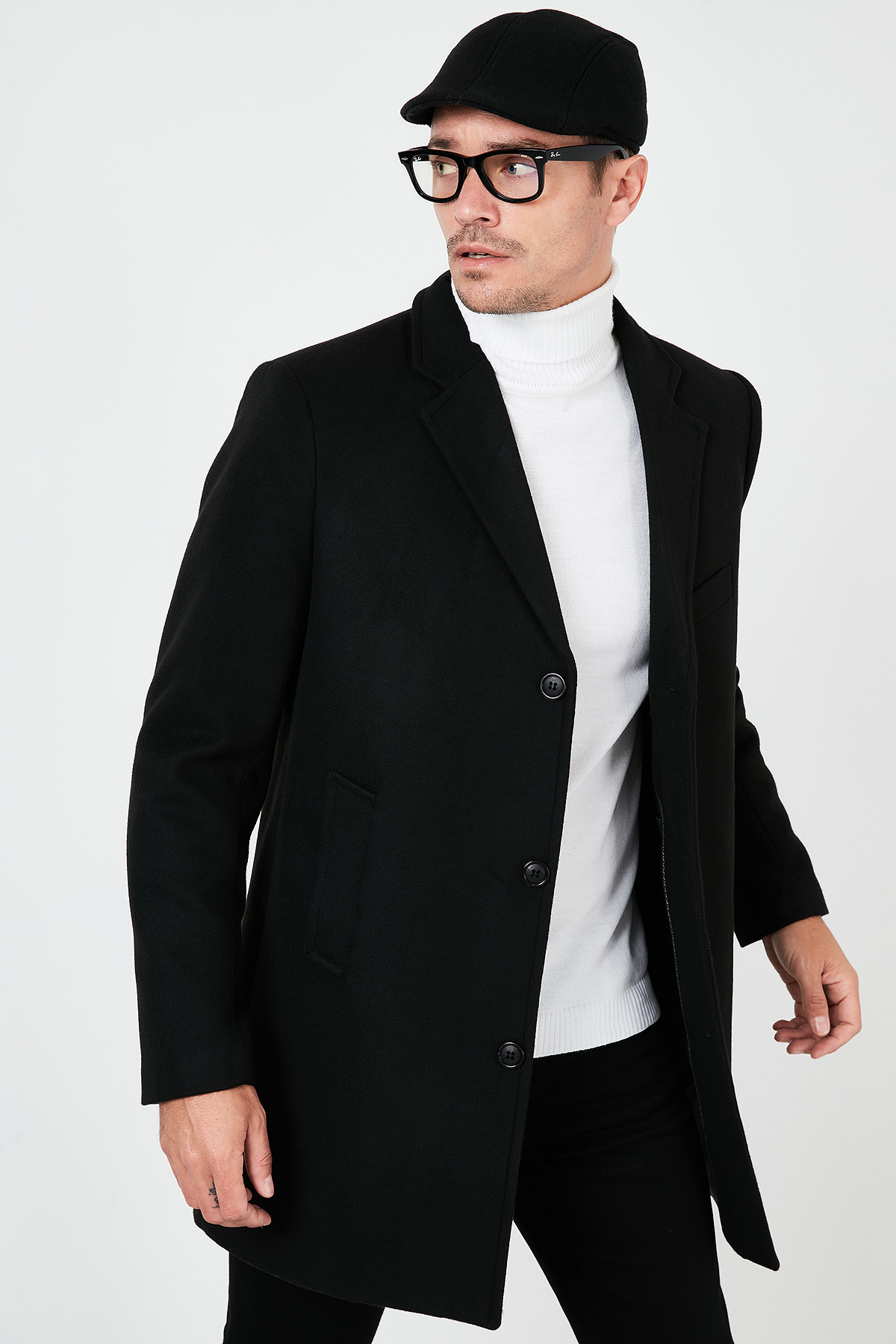 Buratti  Normal Kalıp Tek Yırtmaçlı Düğmeli Mono Yaka Kaşe Kaban Erkek KABAN 5840098 - Görsel 2