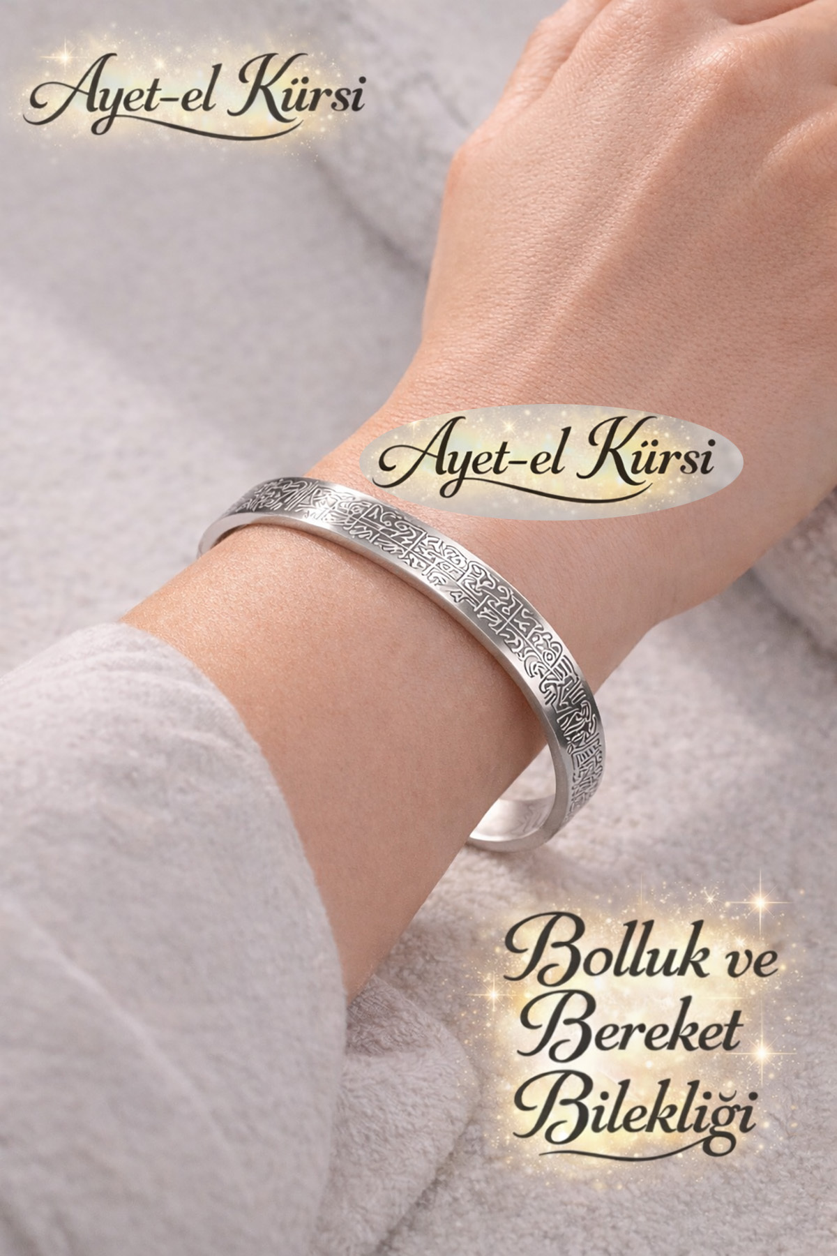 Sensio Ayetel Kürsi Bileklik Gümüş Paslanmaz Çelik Ayarlanabilir Bileklik