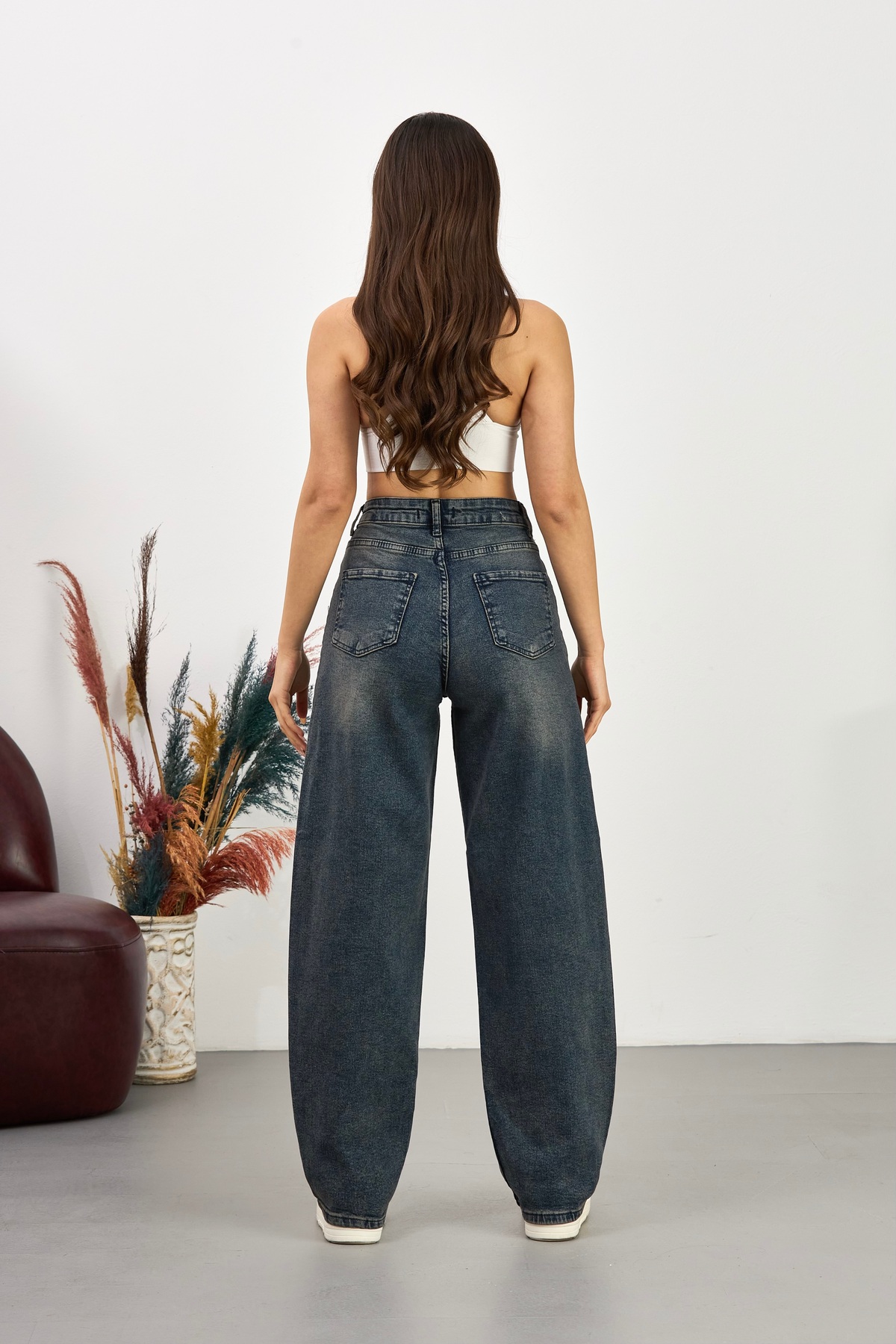 BİKELİFE  Kadın Street Style Bol Kesim Geniş Paça Baggy Kot Pantolon - Görsel 3