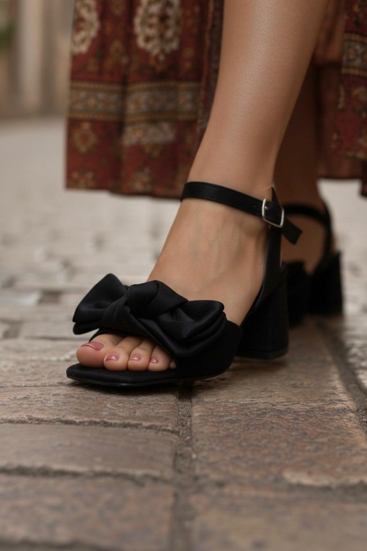 marinarosse  Kadın Silva Fiyonklu Siyah Sandalet - Görsel 4