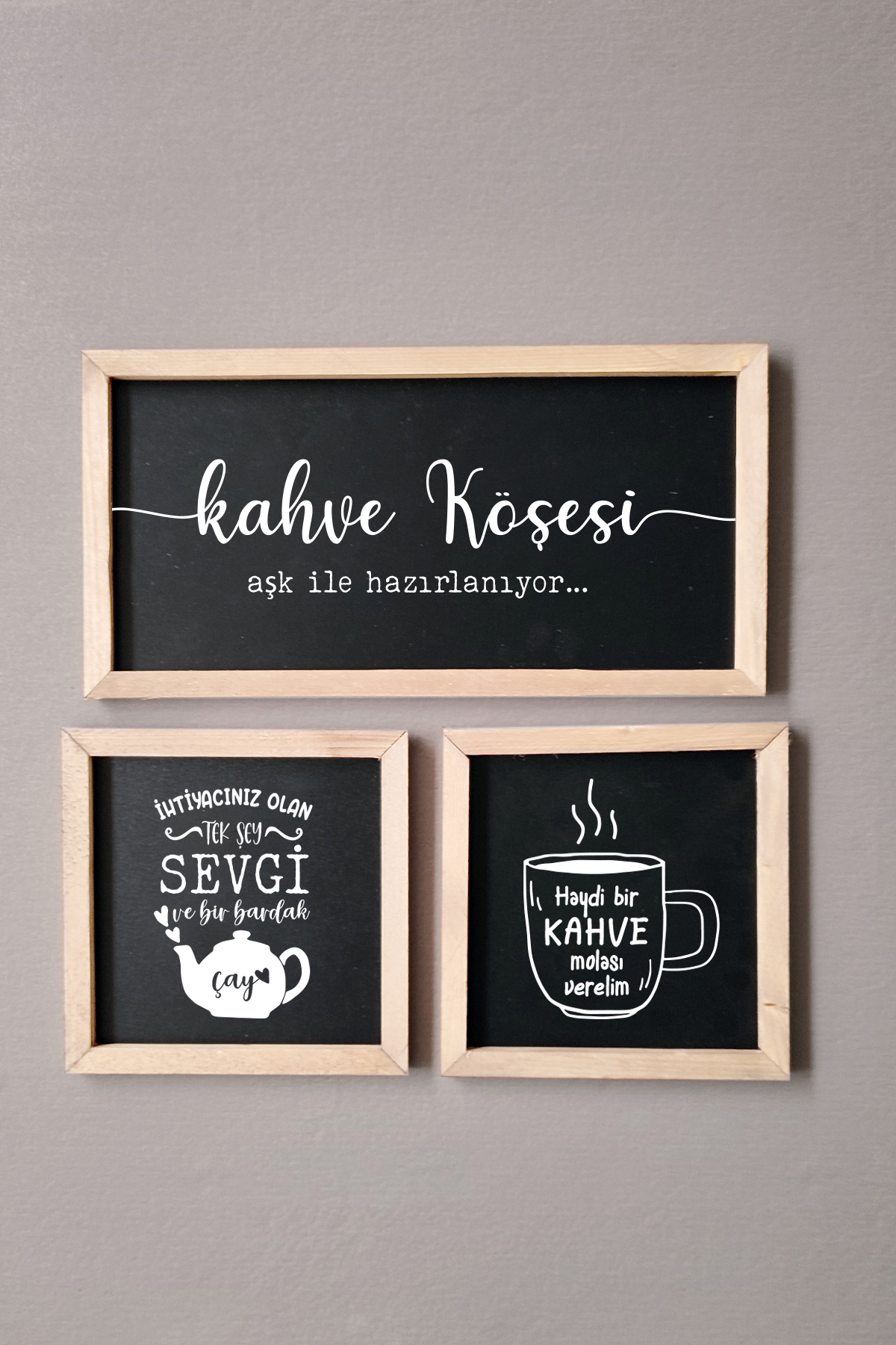Tea Coffee Corner, Turkish Text, Let's Take a Coffee Break, Wooden Frame Painting