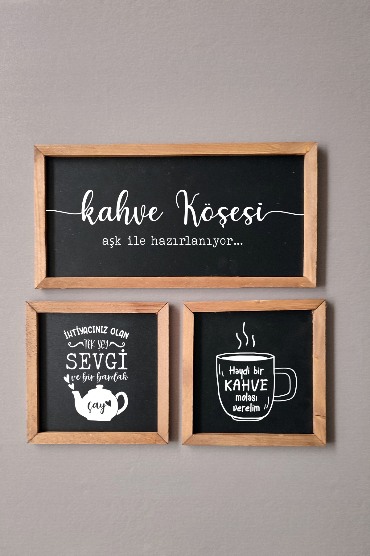 Tea Coffee Corner, Turkish Text, Let's Take a Coffee Break, Wooden Frame Painting