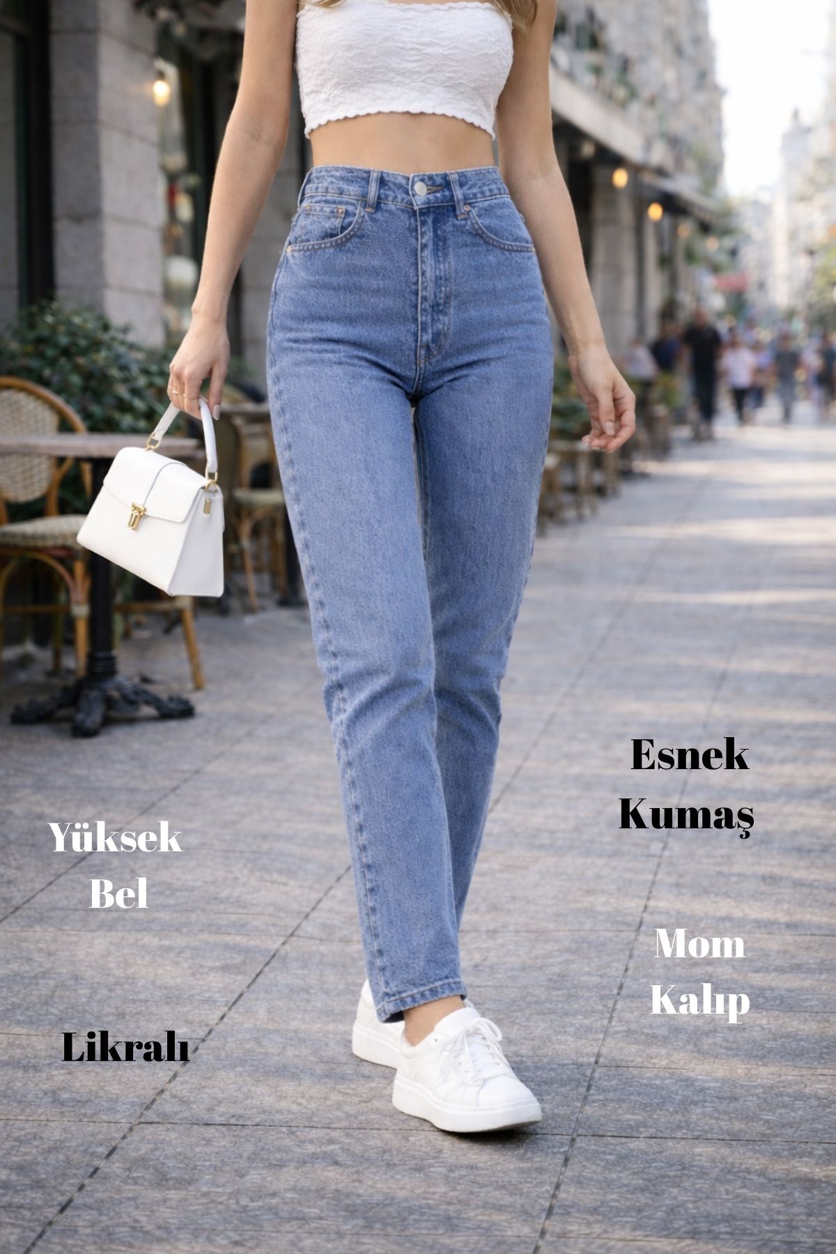 CEDY DENIM  Mom Fit Jean Yüksek Bel Boyfriend Kesim Likralı Açık Mavi Kadın Kot Pantolon C599-A.mavi