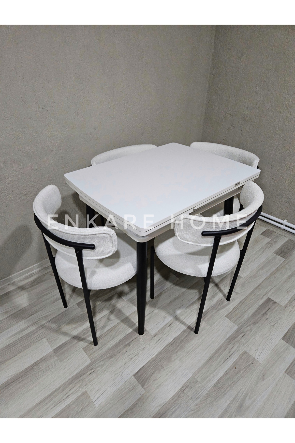 White Small Mdf Table, Elisa Chair Set, Extendable Table, Dining Table for 4, 68x90-120