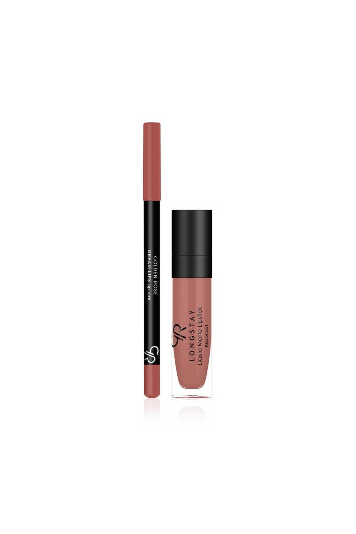 Golden Rose Warm Matte Lip Kit - Matte Liquid Lipstick and Lip Pencil - 8691190433406