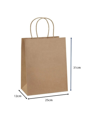 Kraft Saplı Çanta 25 cm X 12 cm X 31 cm 50 Adet Kağıt Poşet Çanta