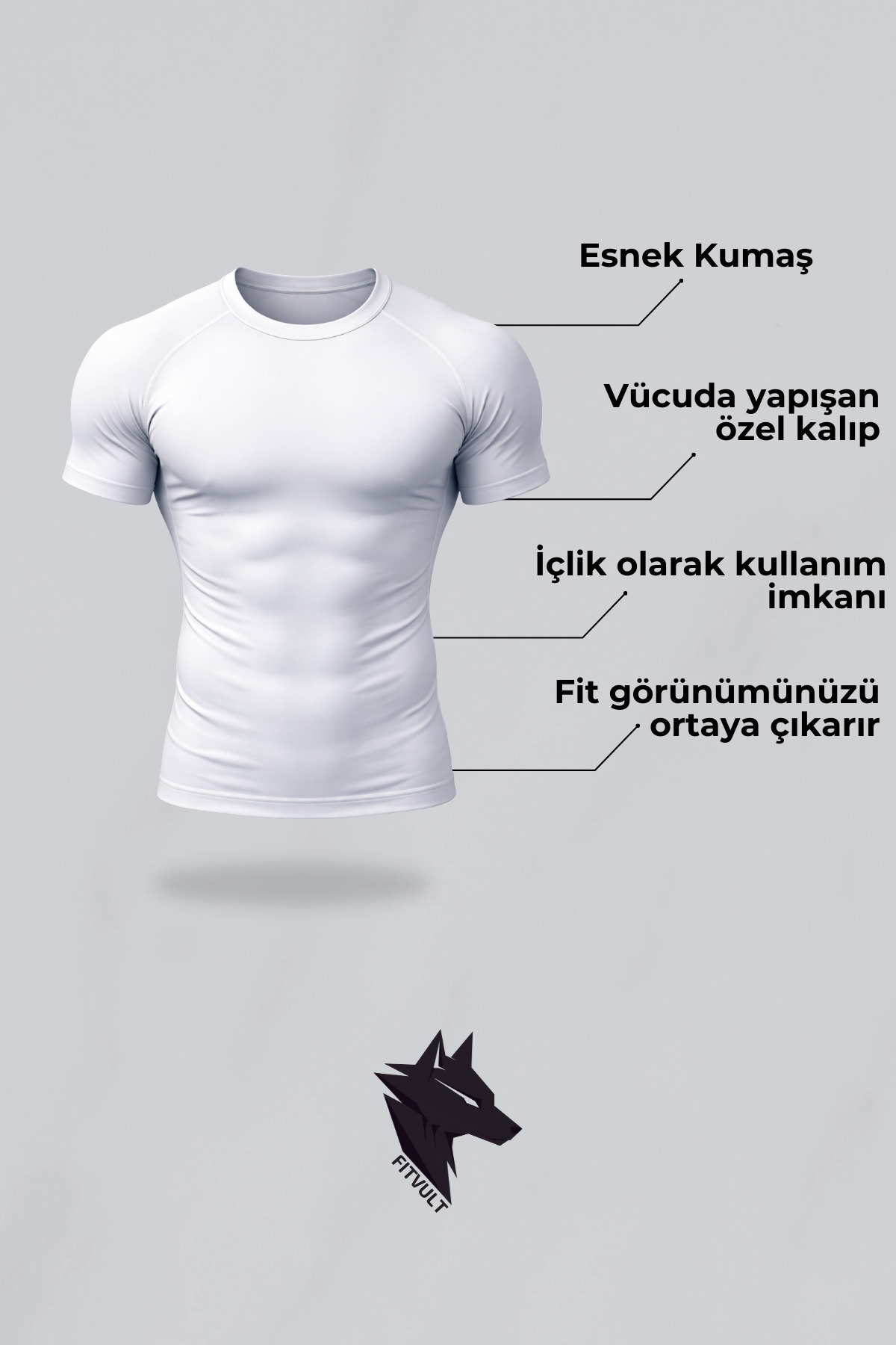 تي شيرت أبيض بدون طباعة ضيق على الجسم قماش قابل لل...