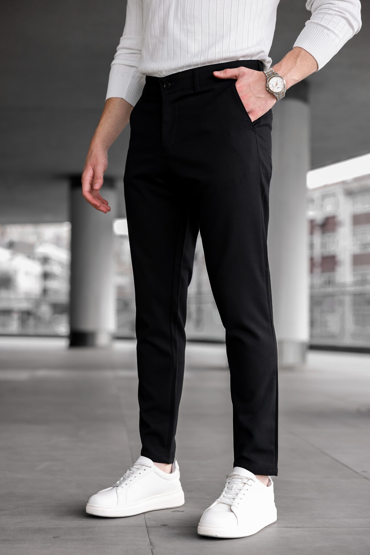 Ser Joven  Erkek Slim Fit Siyah Likralı Keten Pantolon - Görsel 6