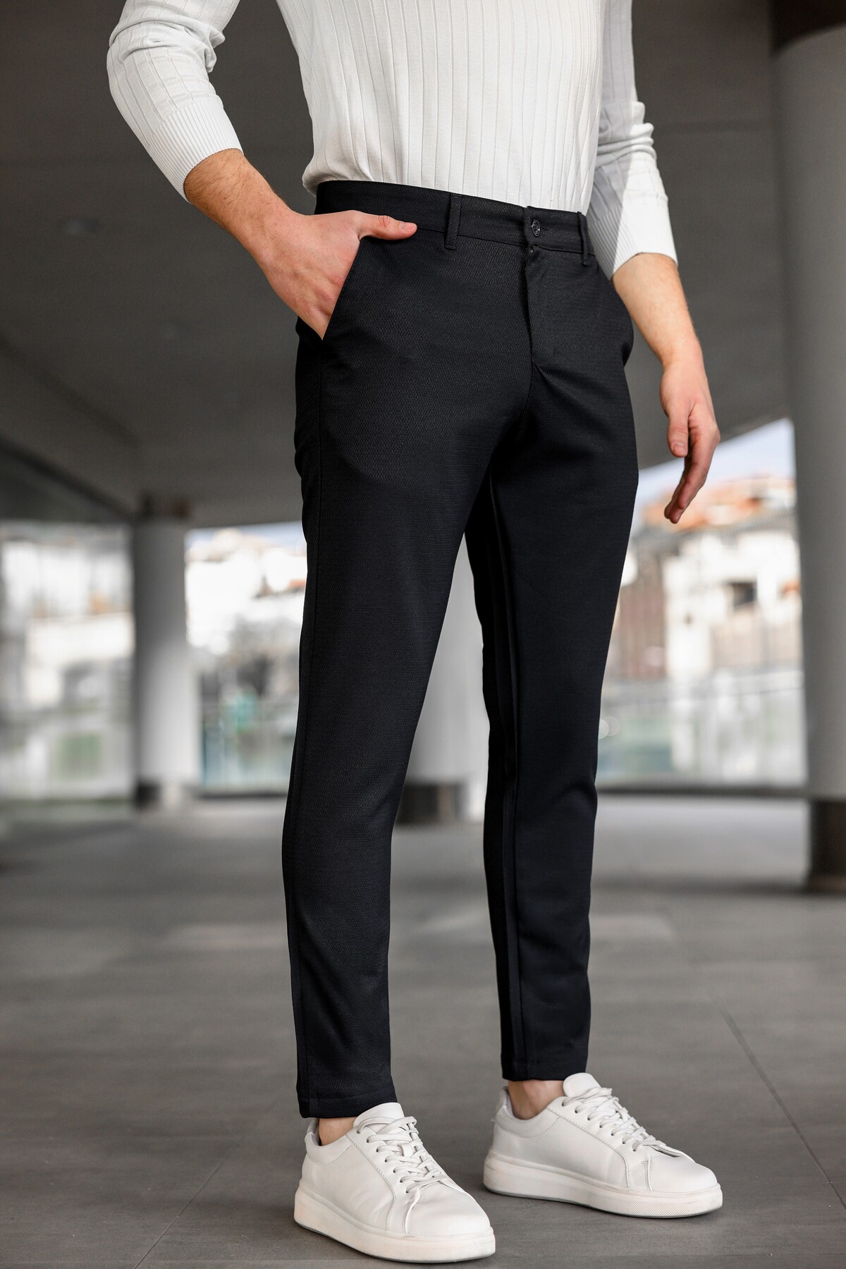 Ser Joven  Erkek Slim Fit Siyah Likralı Keten Pantolon - Görsel 3