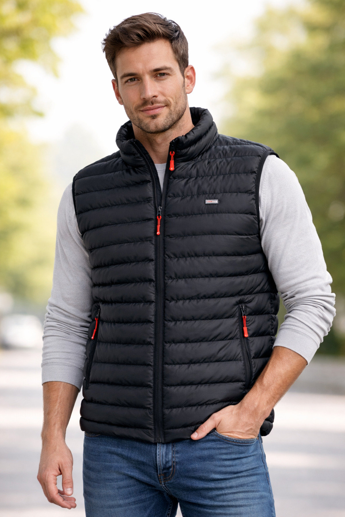 Modonwear  Erkek Astarlı Su ve Rüzgar Geçirmez Regular Fit Siyah Şişme Yelek - Görsel 2