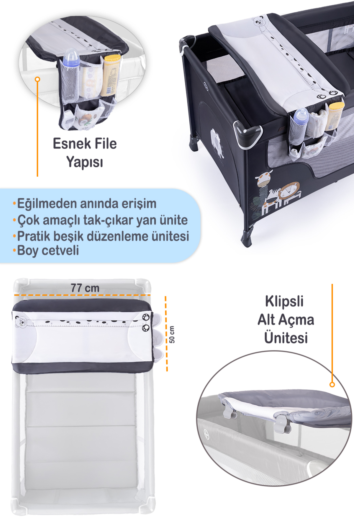 Prego Atlanta Max Alt Açma Üniteli Park Yatak Oyun Parkı Beşik 70*120 Cm Yatak fotoğrafı 7 (önizleme)