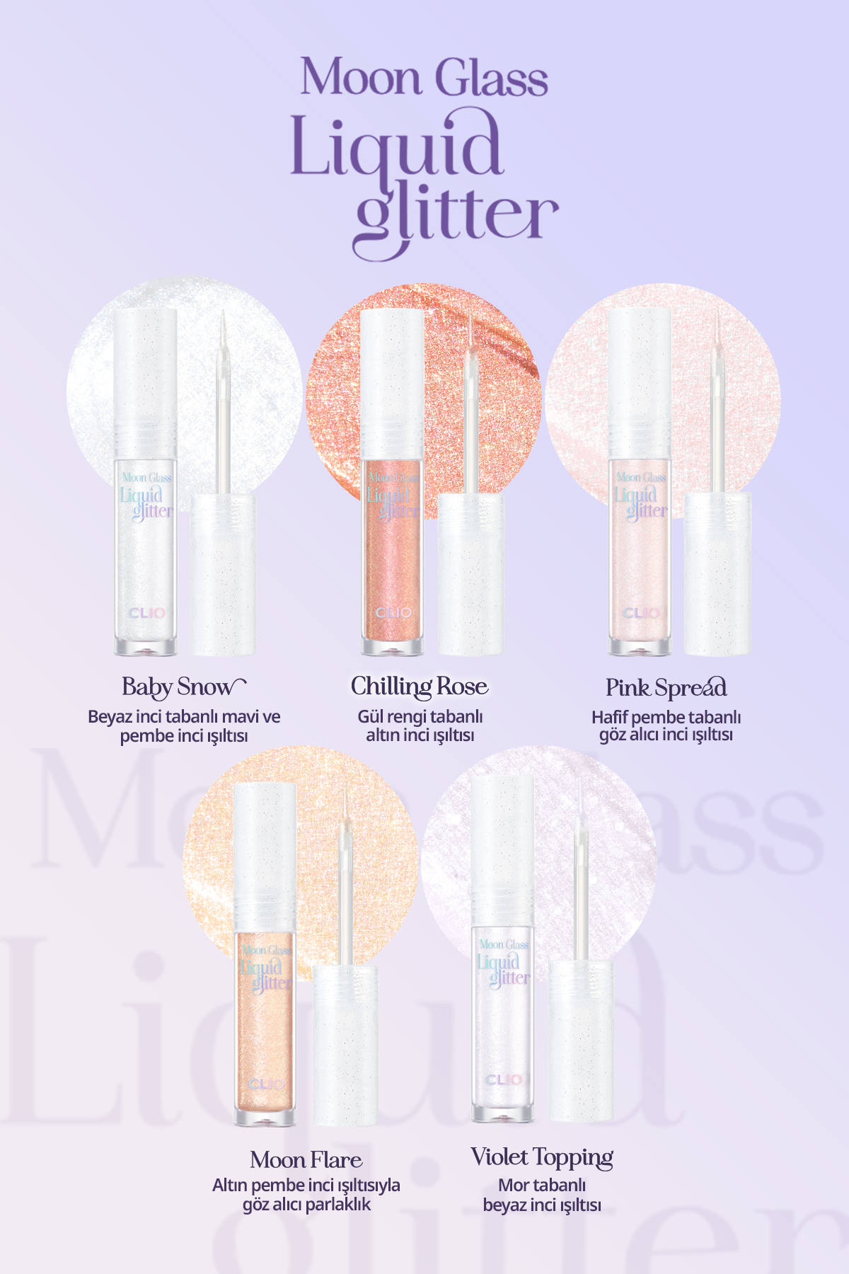 مایع اکلیلی شفاف و درخشان CLIO Moon Glass Liquid Glitter Sweet Cloud (01 Baby Snow) — سفید 111149 — تصویر 9 از 9