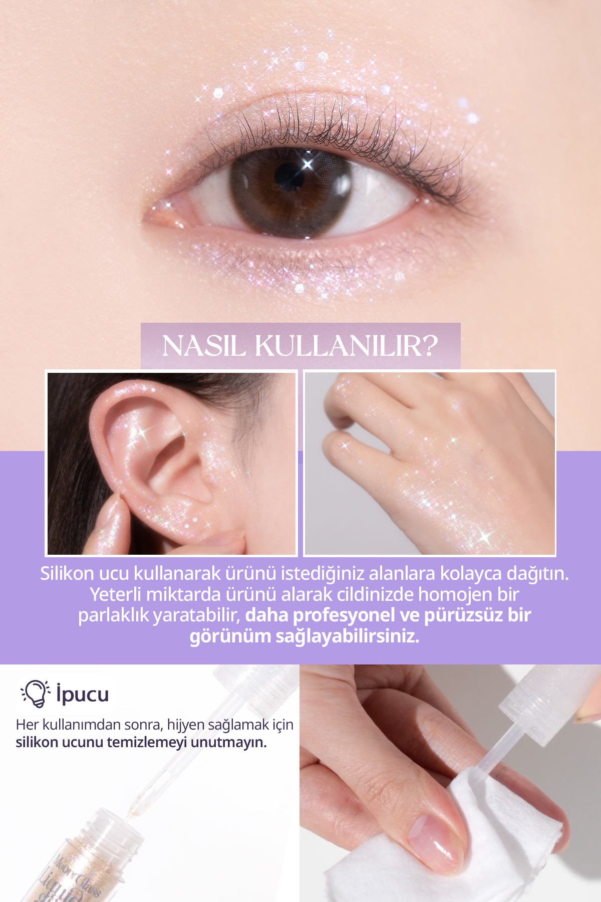 مایع اکلیلی شفاف و درخشان CLIO Moon Glass Liquid Glitter Sweet Cloud (03 Violet Topping) — بنفش 111149 — تصویر 3 از 9