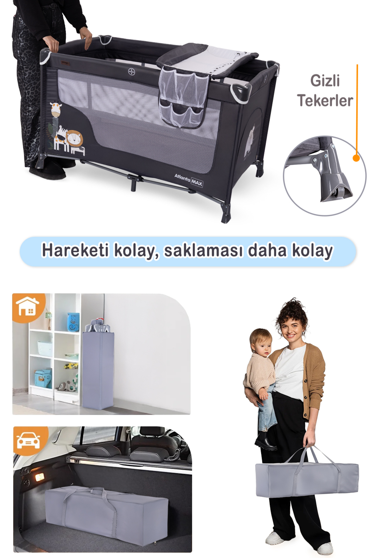 Prego Atlanta Max Alt Açma Üniteli Park Yatak Oyun Parkı Beşik 70*120 Cm Yatak fotoğrafı 3 (önizleme)