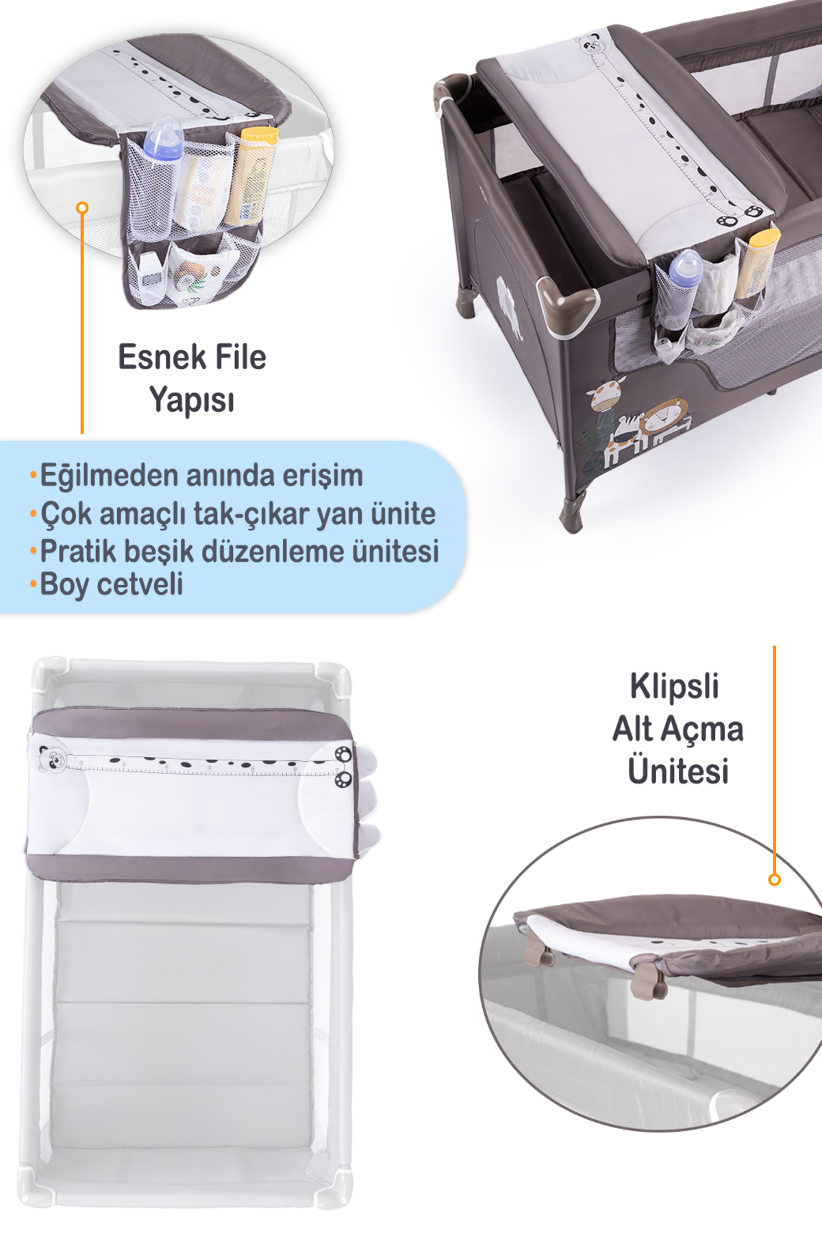 Prego Atlanta Max Alt Açma Üniteli Park Yatak Oyun Parkı Beşik 70*120 Cm Yatak Hediyeli fotoğrafı 7 (önizleme)