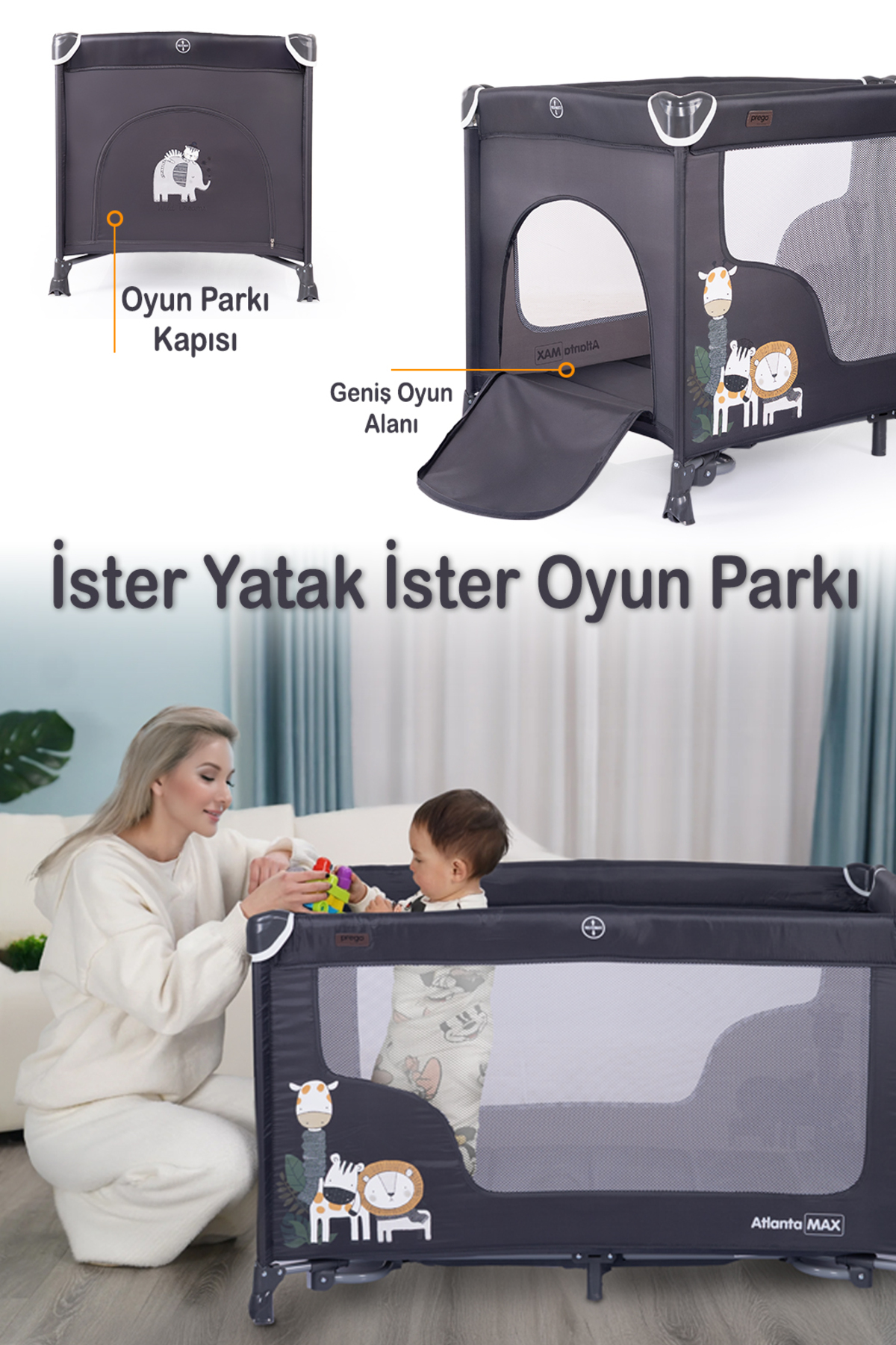 Prego Atlanta Max Alt Açma Üniteli Park Yatak Oyun Parkı Beşik 70*120 Cm Yatak fotoğrafı 5 (önizleme)