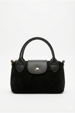 PurpleART Kadın Siyah Süet Dokulu Minimal El ve Omuz Çantası - Zamansız Şıklık