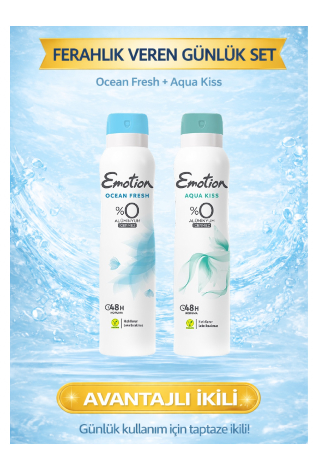 Emotion Ocean Fresh & Aqua Kiss Kadın Alüminyumsuz Vegan Deodorant
