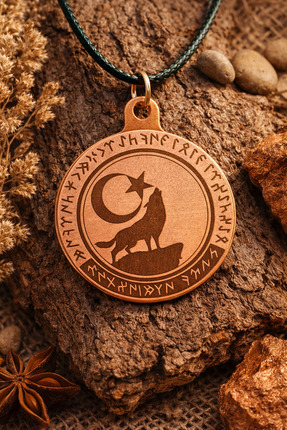 Güney Takı Store Ay Yıldız Kurt Figürlü Saf Bakır Kolye Göktürkçe Yazılı Kişi...