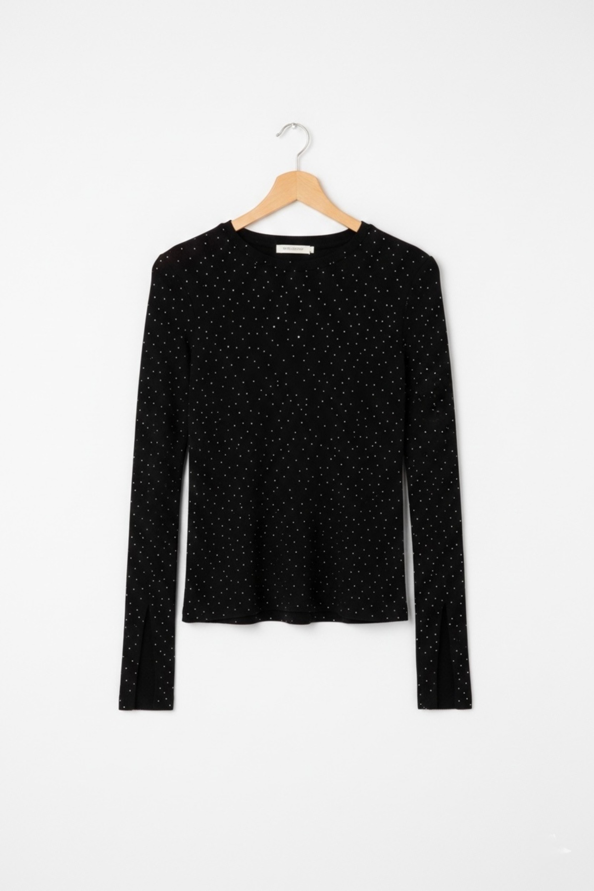 BANEGA  Kadın Taş İşlemeli Parmak Detaylı Esnek Modal Kumaş Siyah Bluz - Görsel 4