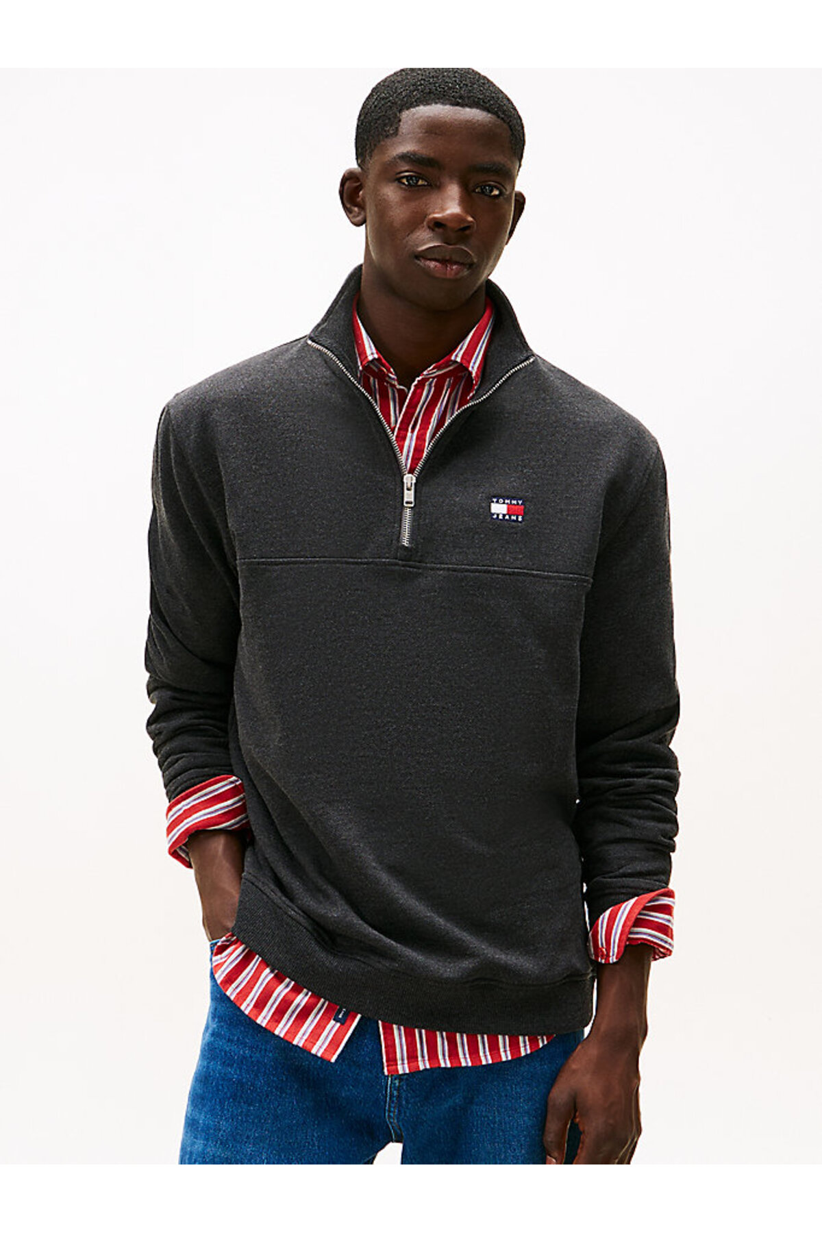 تامی هیلفیگر سویشرت مردانه نیم زیپ طرح نشان معمولی TJM