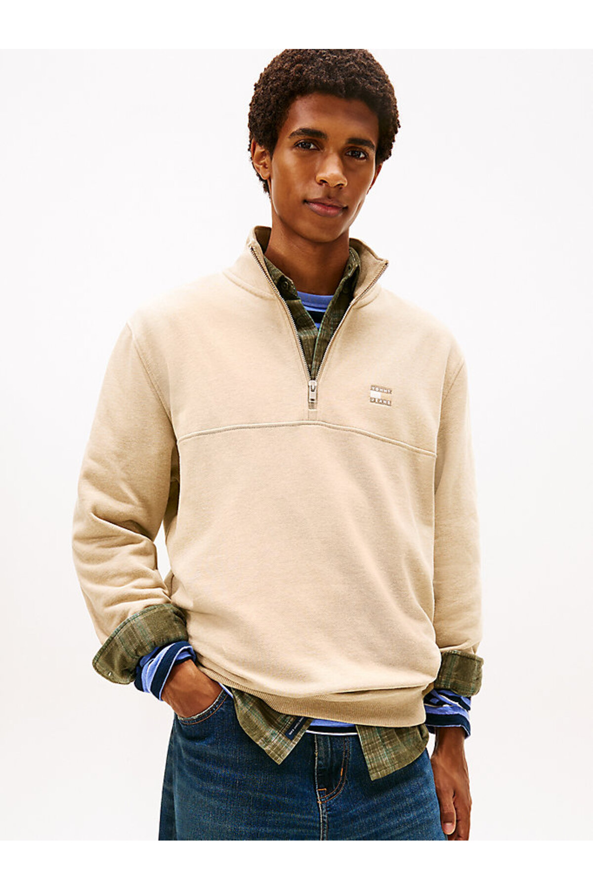 تامی هیلفیگر سویشرت مردانه نیم زیپ طرح نشان معمولی TJM