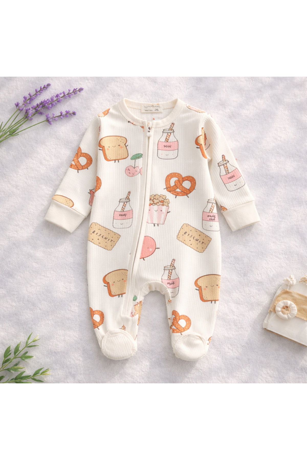 UmBaby 0–3 Ay Yenidoğan Kız Erkek Bebekler İçin 3’lü Patikli Fermuarlı Tulum Seti – %100 Pamuk fotoğrafı 7 (önizleme)