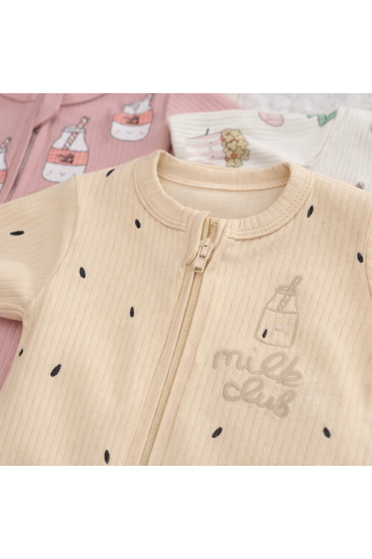 UmBaby 0–3 Ay Yenidoğan Kız Erkek Bebekler İçin 3’lü Patikli Fermuarlı Tulum Seti – %100 Pamuk fotoğrafı 3 (önizleme)