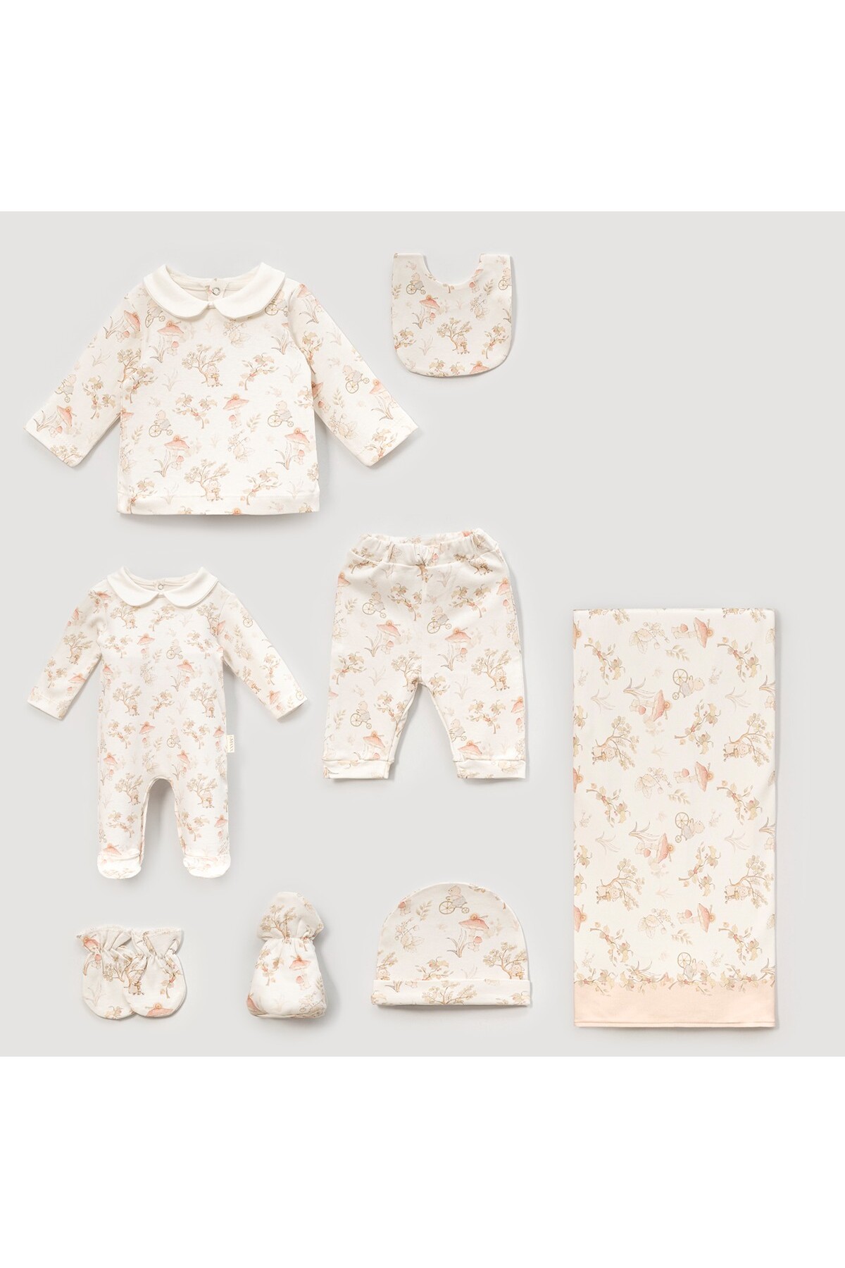 ZEYNUKO KIZ BEBEK HAYAL ORMANI BASKILI %100 PAMUK 8'Lİ YENİDOĞAN HASTANE ÇIKIŞI ZIBIN SETİ KUTULU fotoğrafı 3 (önizleme)