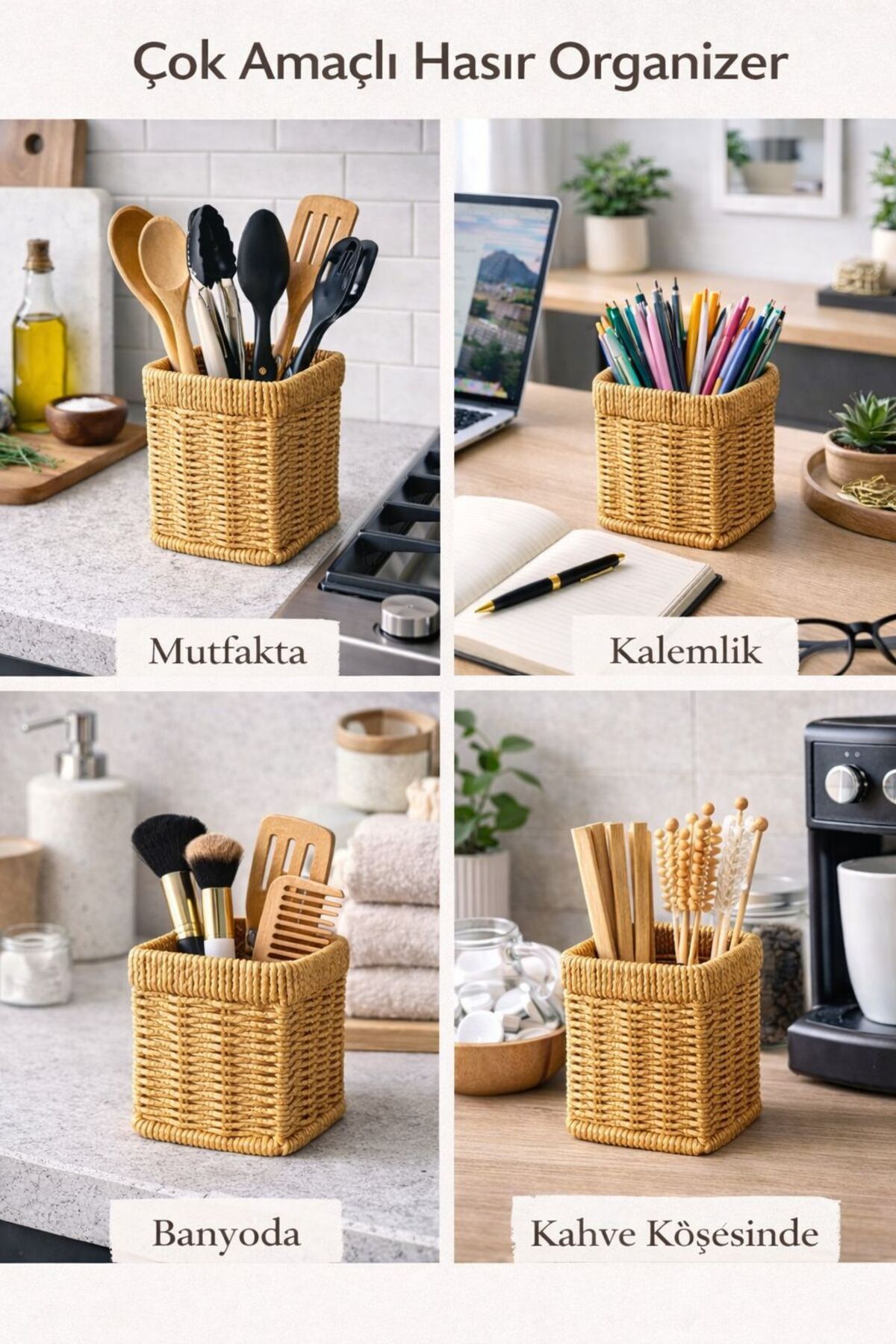 Bohemian Style Rattan Organizer Multi-Purpose Table and Kitchen Organizer