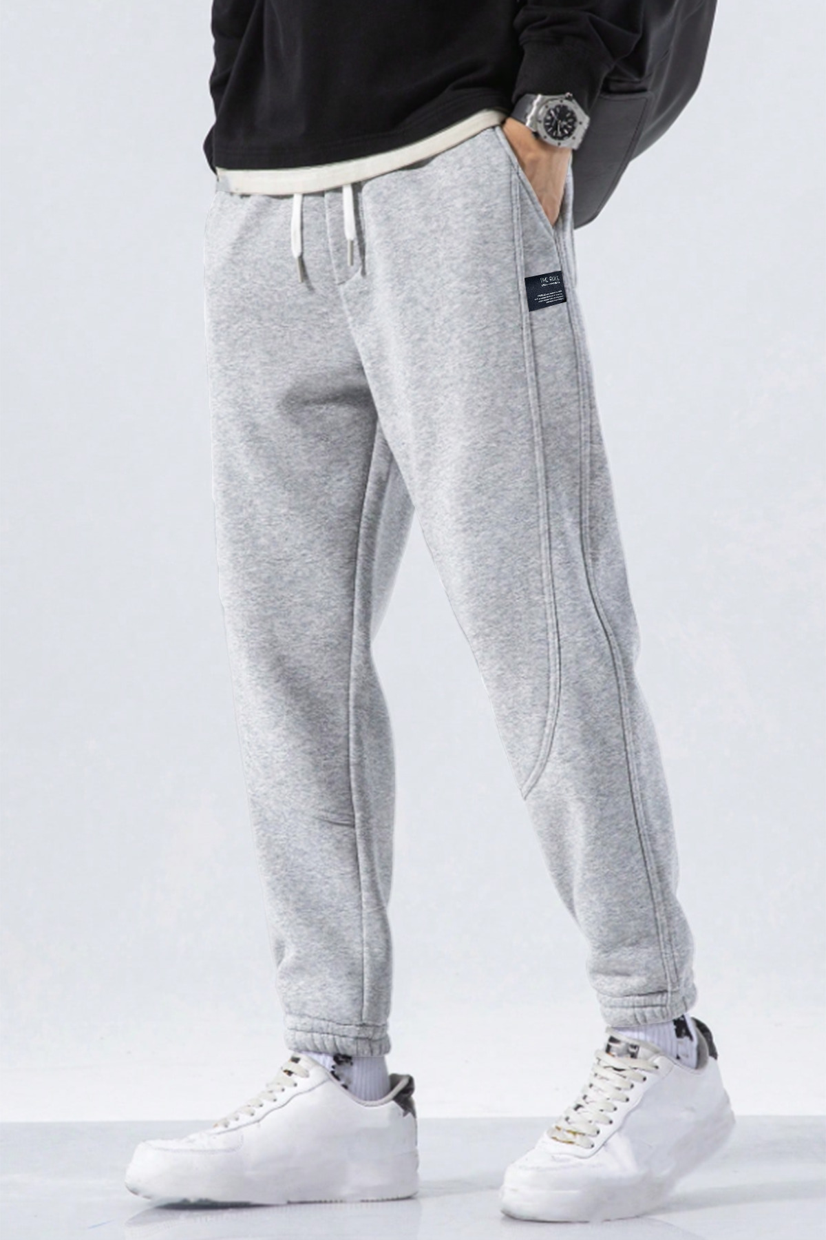 Kışlık 3 İplik Şardonlu Rahat Kesim İçi Polarlı Beli Bağcıklı Jogger Gri Spor Eşofman Altı RF0621