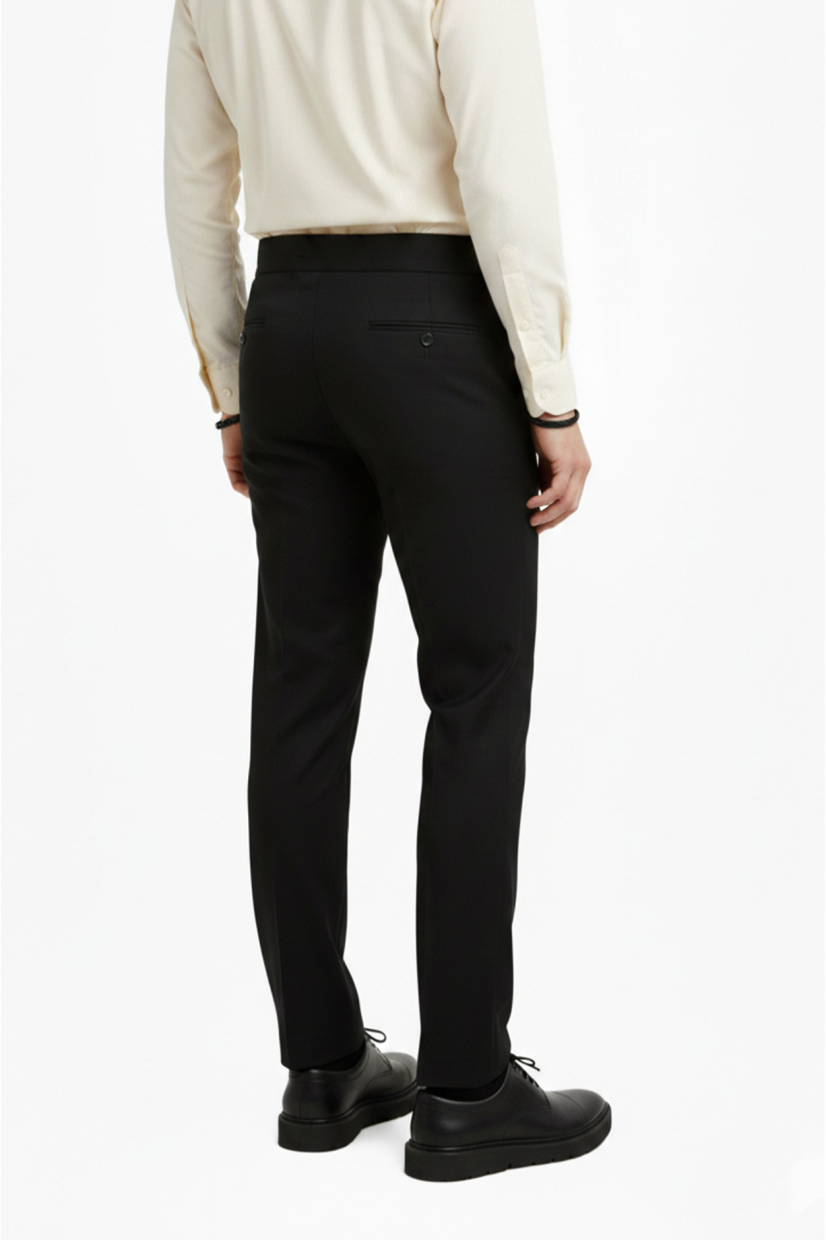 DeepSea  Erkek Siyah Likralı İtalyan Kesim Pileli Kemer Tokalı Şık Kumaş Pantolon 2601020 - Görsel 5