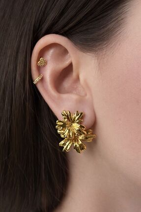Bohan Accessories Çelik Gold Renk Çiçek Formlu Statement Küpe