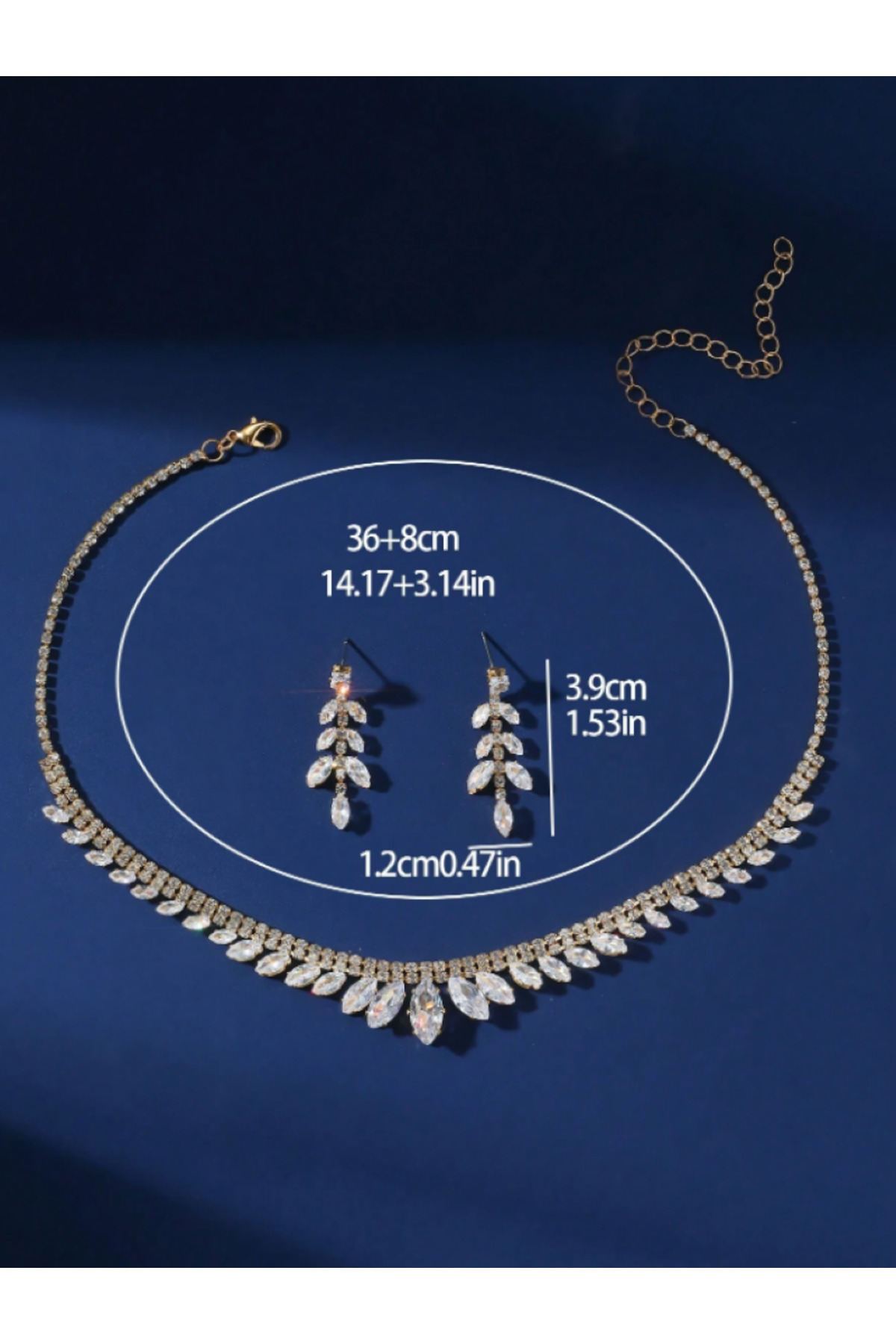 Gold Renk Şık Kristal Taşlı Kolye Küpe Seti – Gelin & Özel Gün Takısı