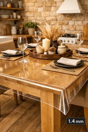 SONİKON LİNE Kalın Pvc Şeffaf Koruyucu Masa Örtüsü, Kaymaz Taban, 1,4 mm, Su ...