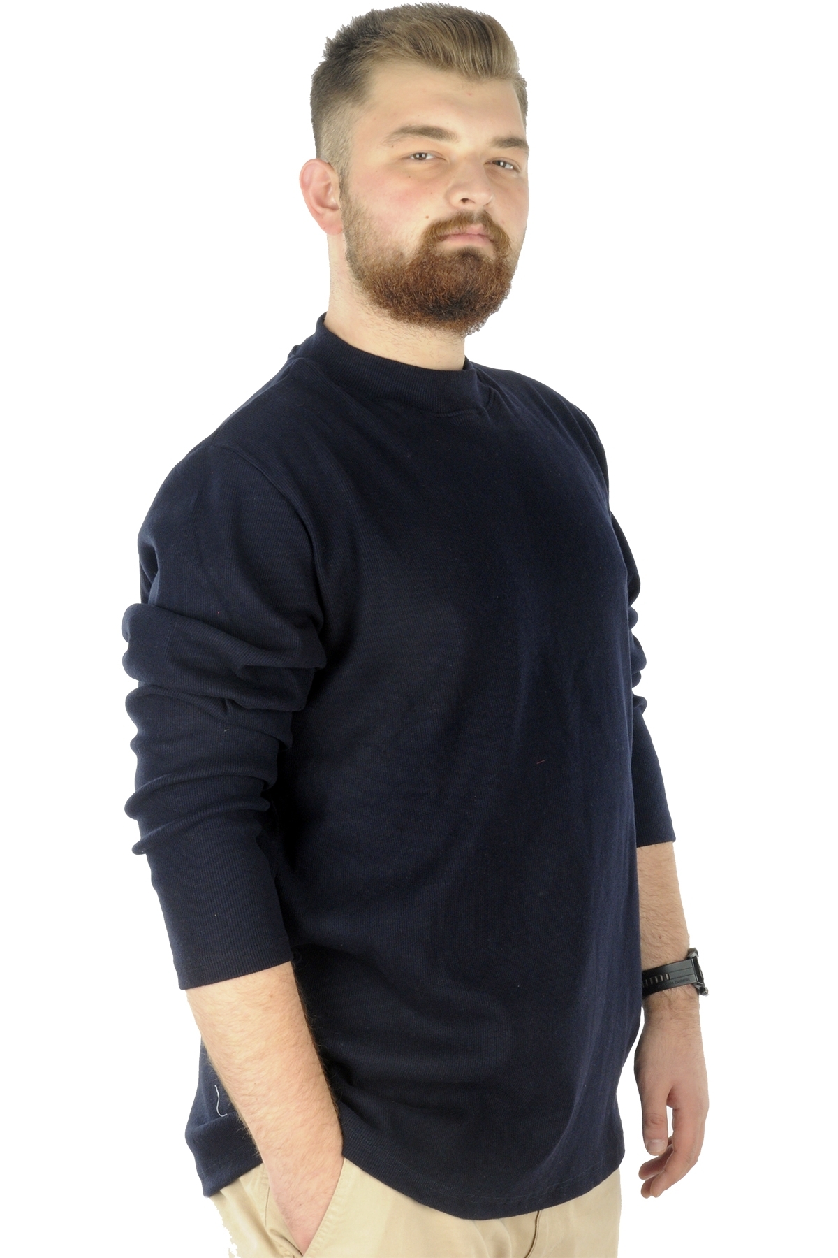 ModeXL Mode XL Büyük Beden Uzun Kol Yarım Balıkçı Kazak 22558 Lacivert görsel 2