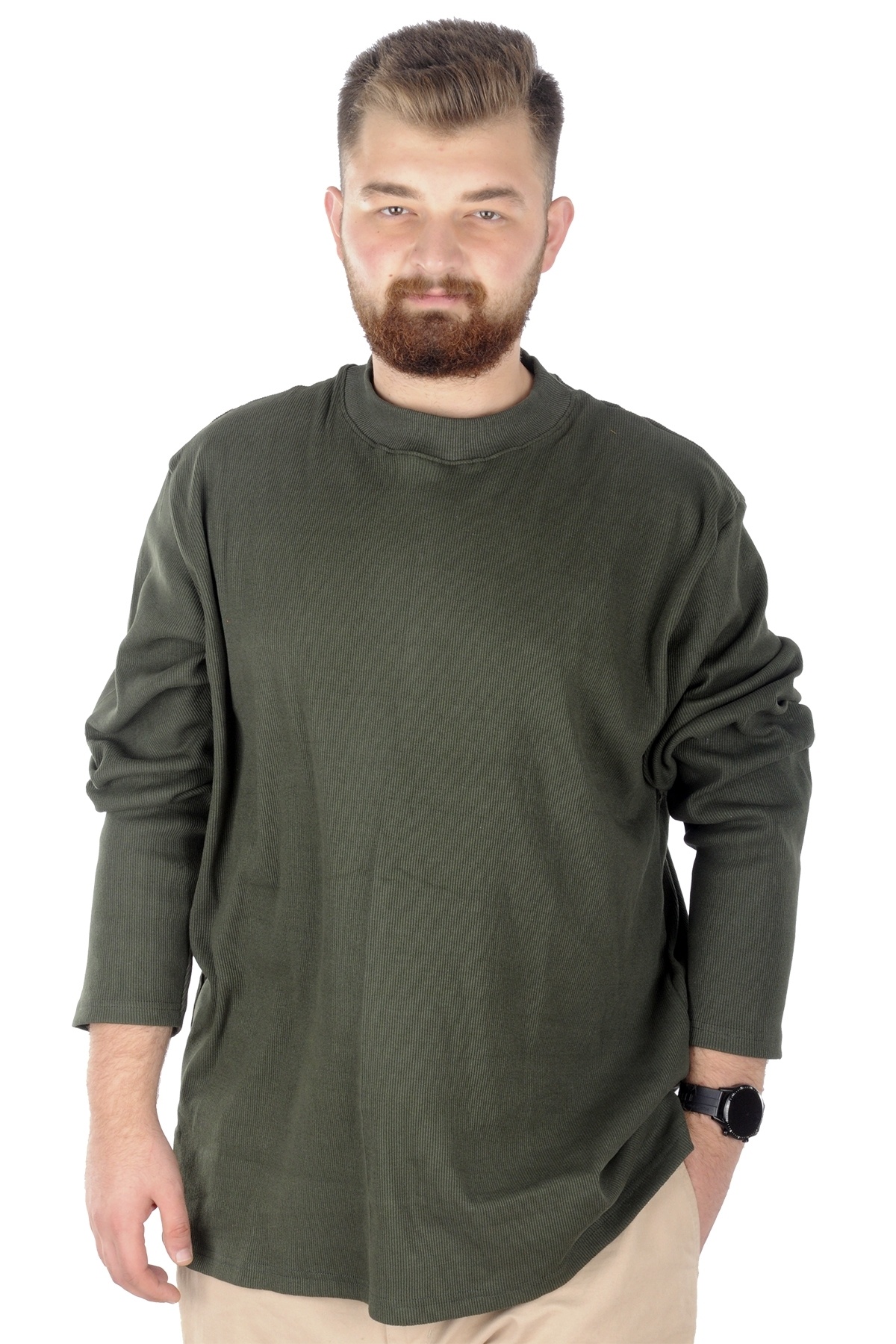 ModeXL Mode XL Büyük Beden Uzun Kol Yarım Balıkçı Kazak 22558 Haki