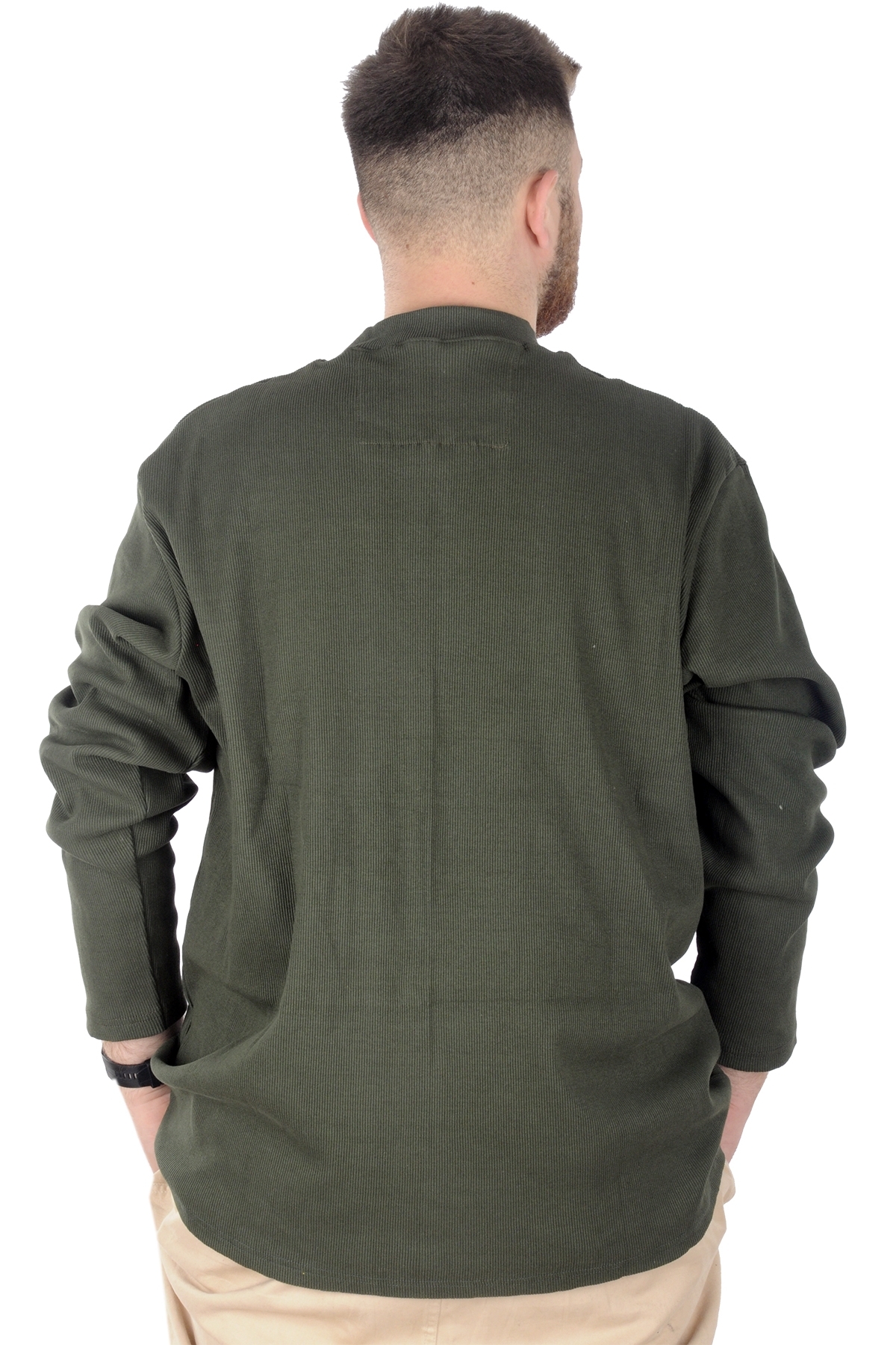 ModeXL Mode XL Büyük Beden Uzun Kol Yarım Balıkçı Kazak 22558 Haki görsel 4