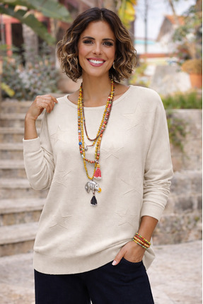 Nevin Kaya Moda Krem Yıldızlı Merserize Bluz